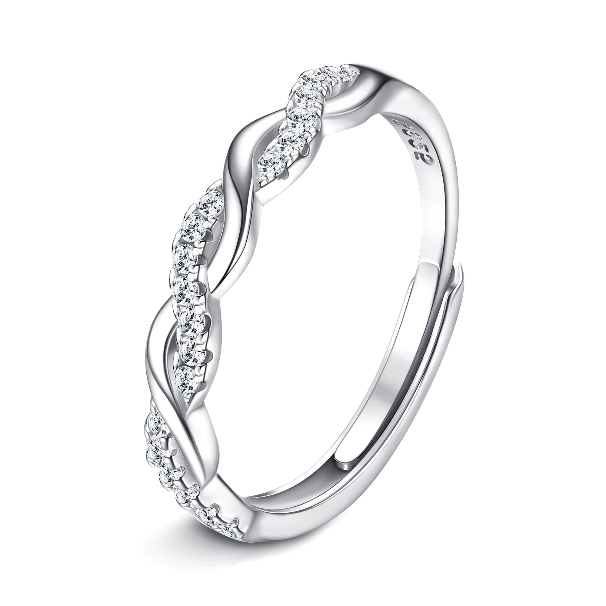 JeweBella Anneau Femme Argent 925 Reglable Eternité Zircone Cubique Fiançailles Mariage Bijoux Femme