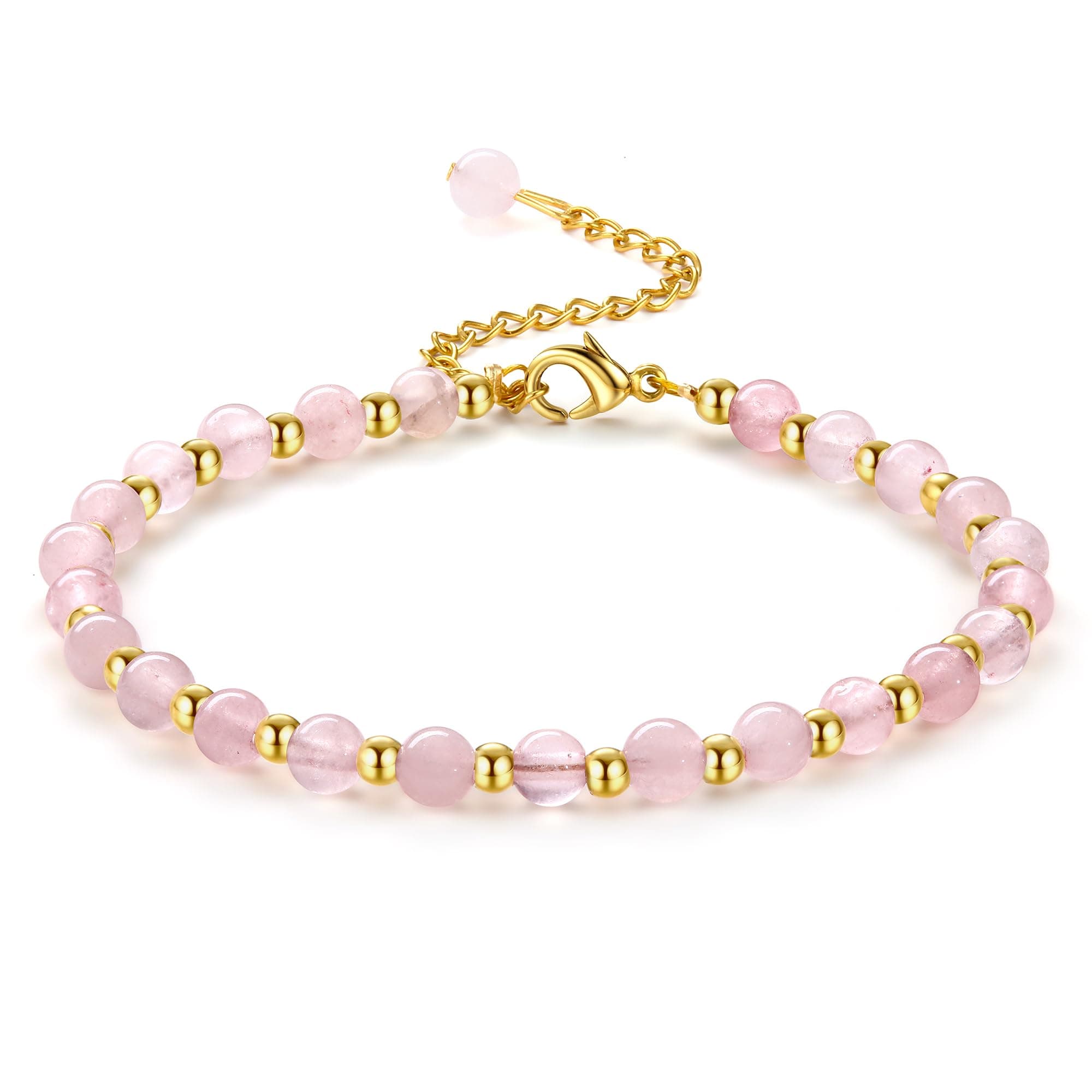 Bracelet Naturel en Pierre de 5MM Plqué Or pour Femme Bracelet Bohème en Acier Inoxydable de 3MM pour Femme Bracelet en