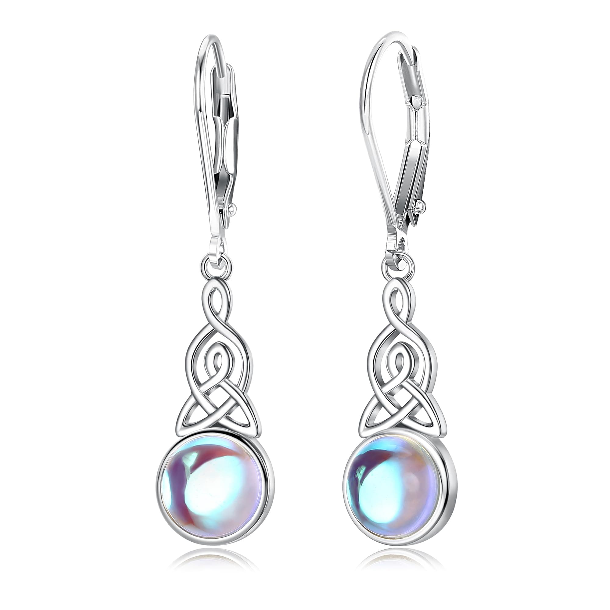 Adramata Boucles d'Oreilles Argent Sterling 925 pour Femmeuspendues en Pierre de Lune - Vintage Fantaisie - Cadeau Recyc