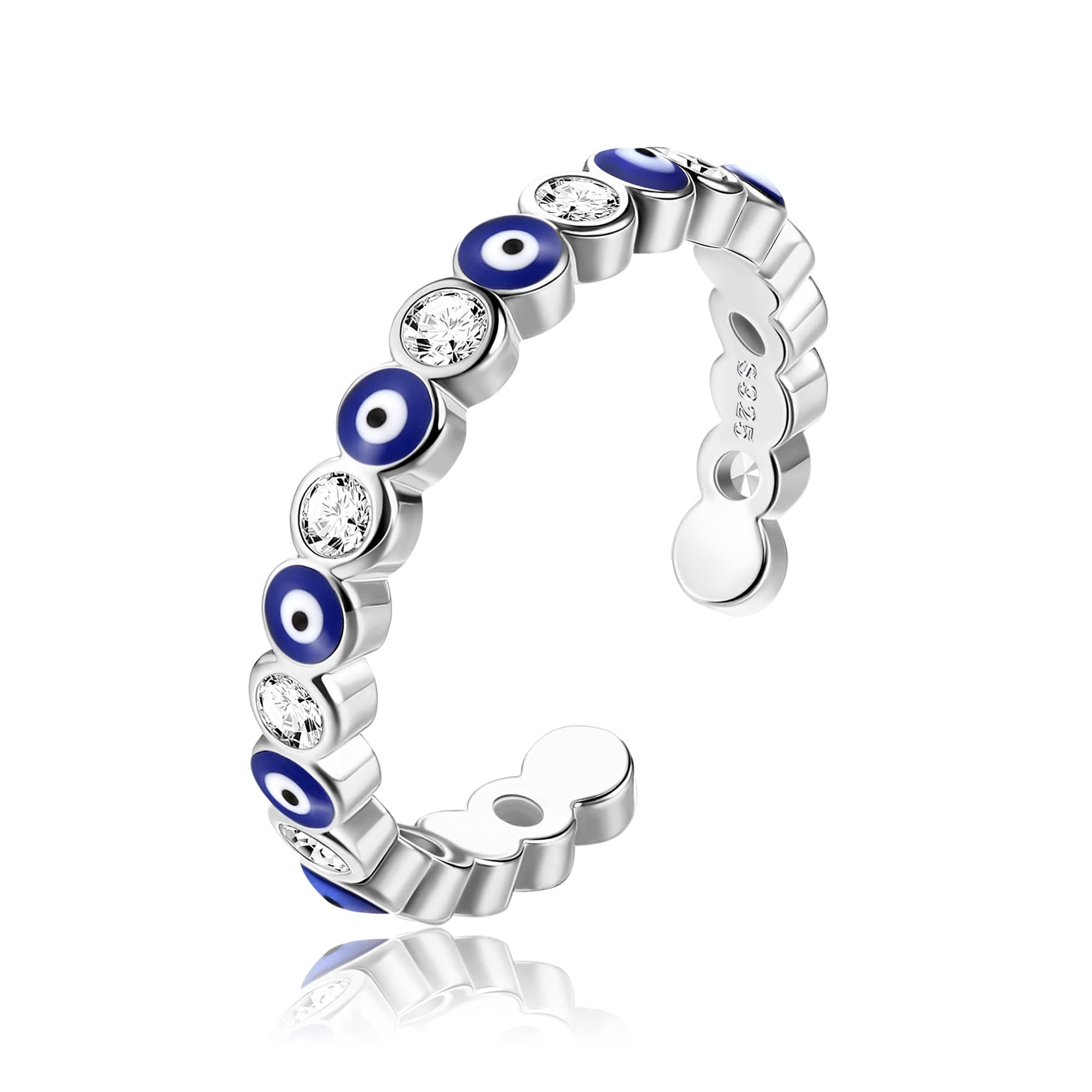 Adramata Bagues en Argent Sterling 925 Bleu Mauvais Œil Protection pour Femme Mode Hamsa Bijoux Reglables Recycled