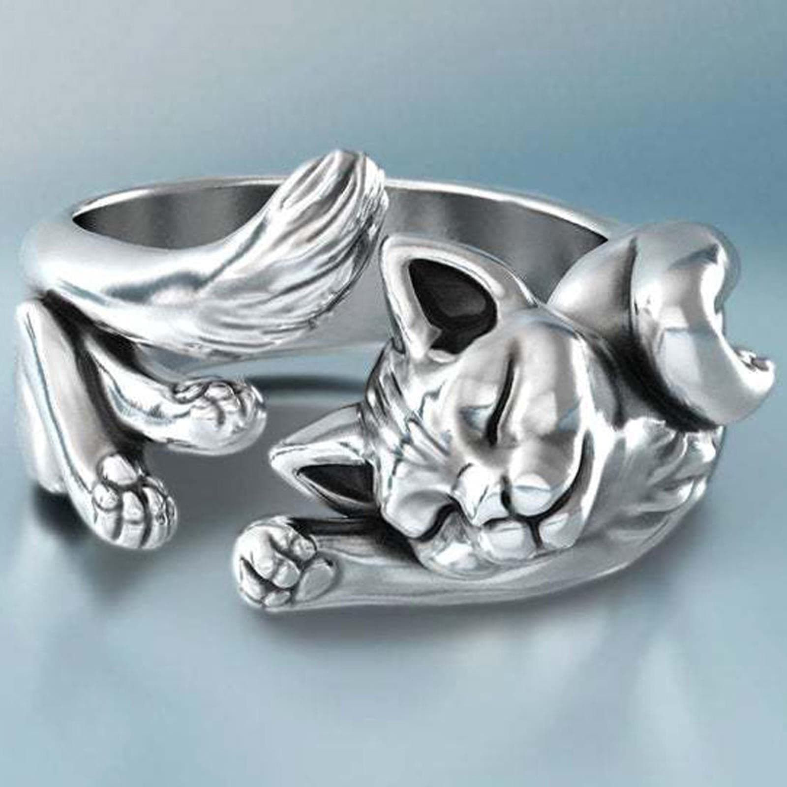 SALAN Nouveau Vintage Mignon Chat Anneaux Femmes Bijoux Anniversaire Cadeau À La Mode Taille Ouverte 925 Bague en Argent