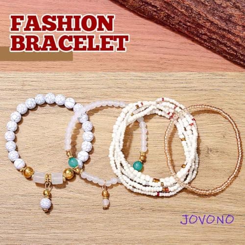 Jovono Boho Bracelets empilables en perles pour femmes - Chaîne de main élastique vintage - Perles de rocaille colorées