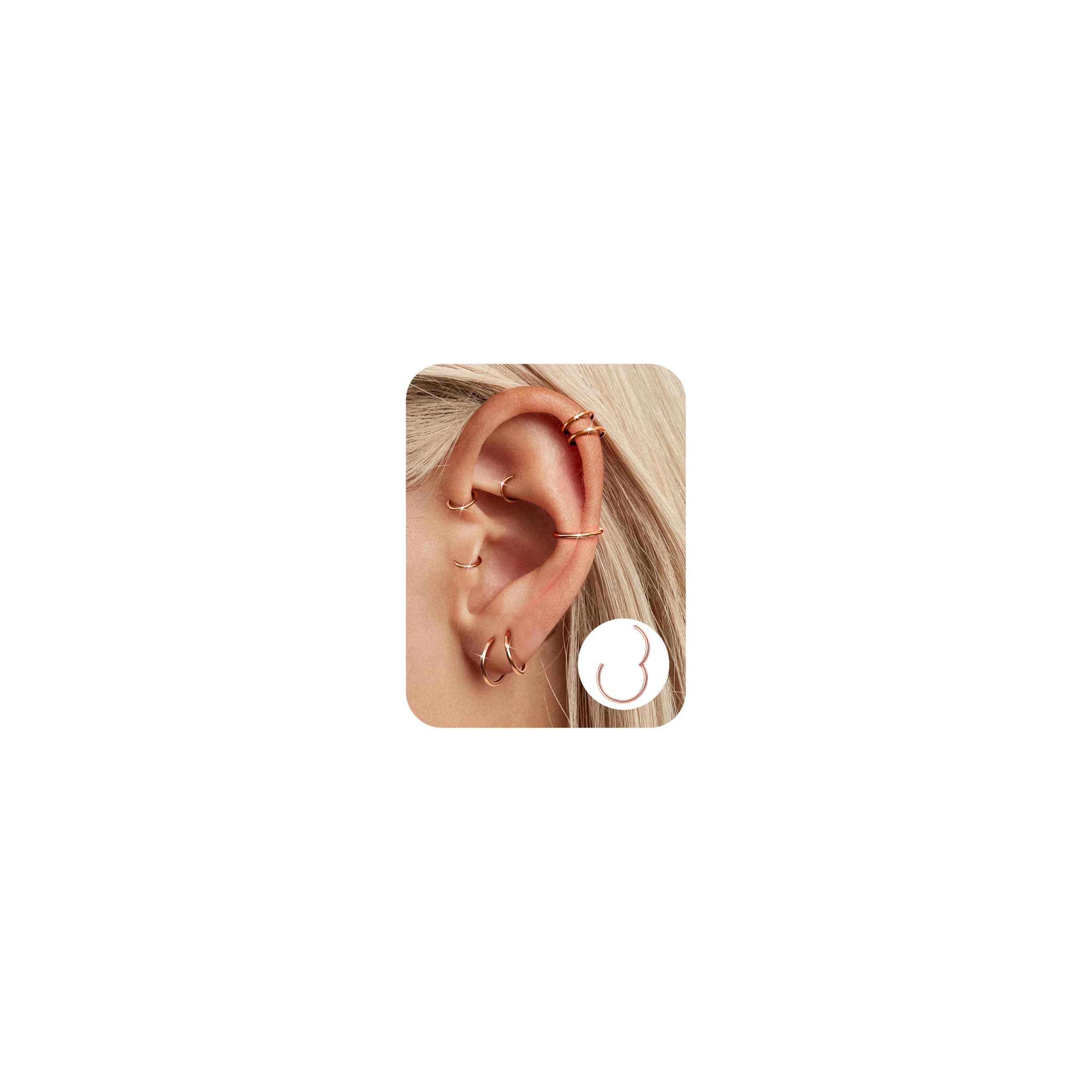 Adramata Piercings 8 Pièces Acier Chirurgical Nez Anneaux pour Hommes Femmes Conch Tragus Daith Rook Piercing Oreille 16