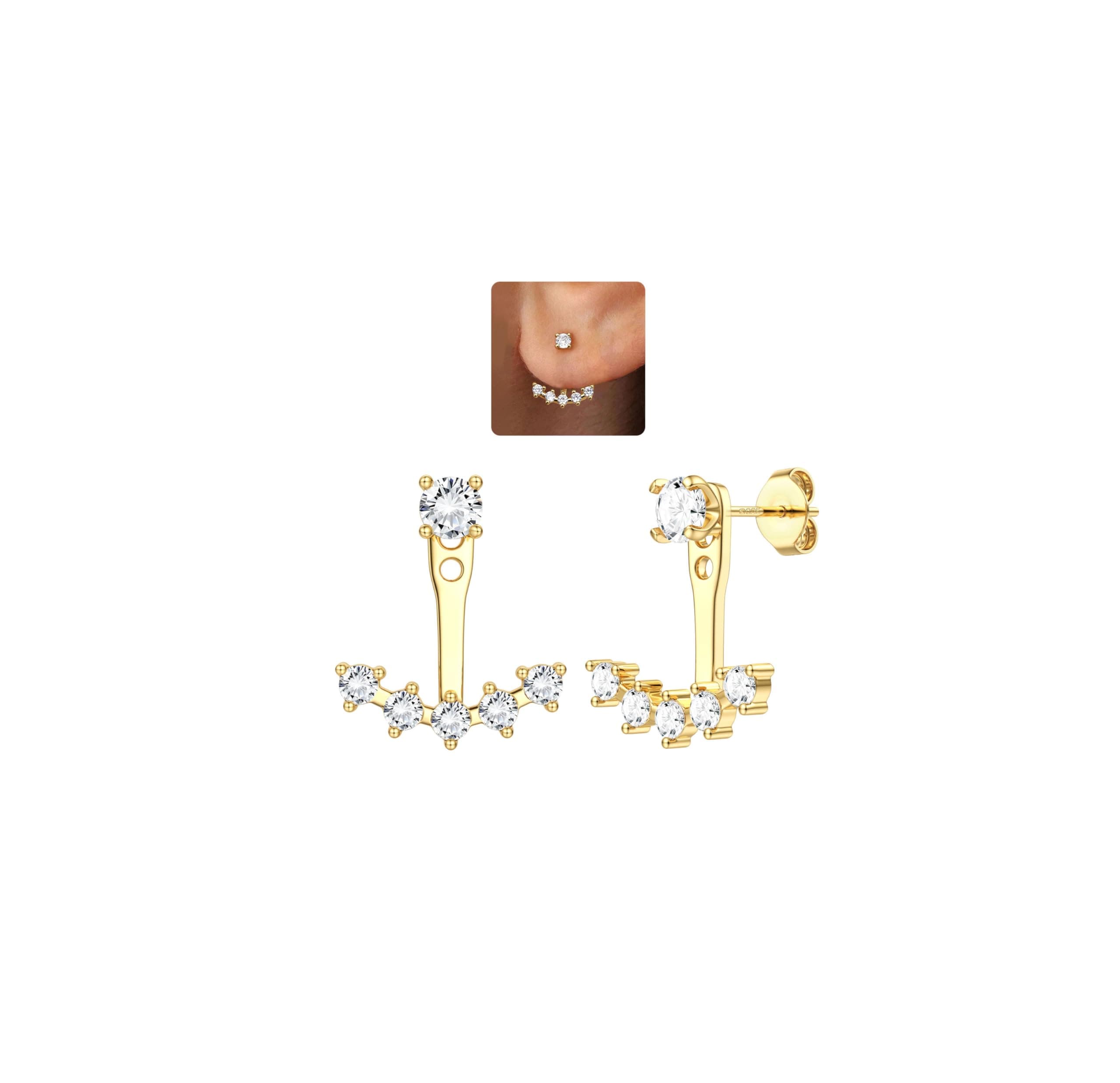 Adramata Boucles d'Oreilles Argent 925 Platine Or 14 Parties pour Femme | Coupe Double Face CZ Hypoallergéniques | Bijou