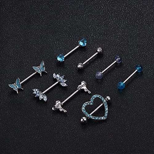 Adramata 8 Paires de Piercing de Mamelon en Acier Chirurgical pour Femmes - Coeur Papillon - Recycled Claim - Standard 1