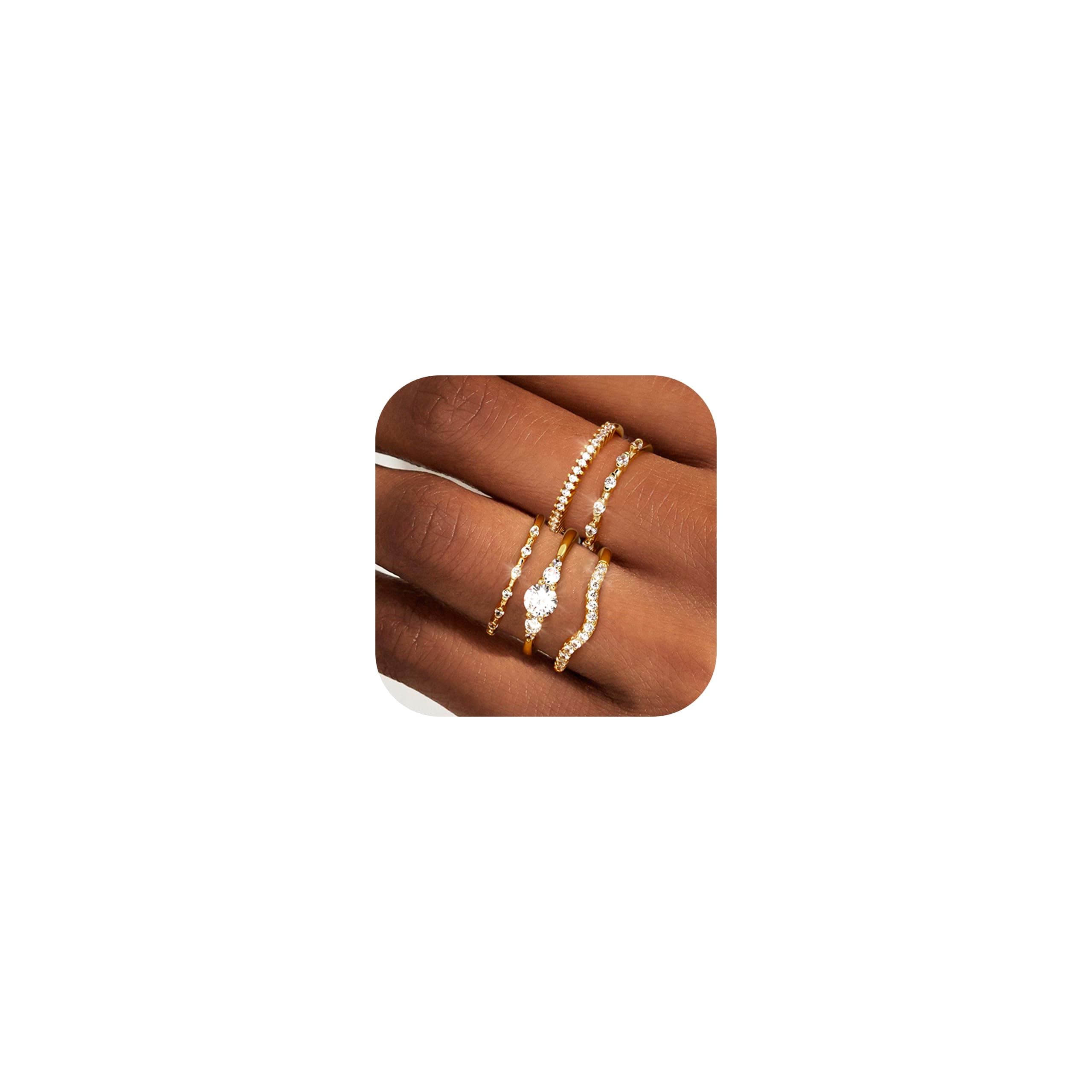 LOLIAS Bagues Or 14K Plaquées Stackable avec Zircone Cubique pour Femmes - Bagues Empilables Articulées Modeles Trendy p