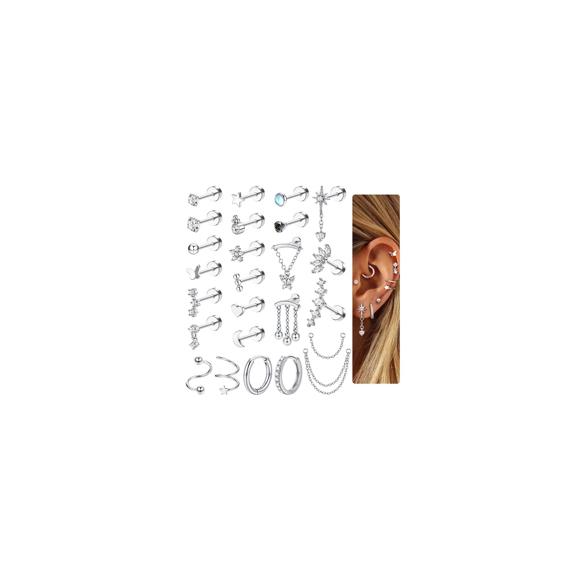 Adramata Piercings Boucles d'Oreilles Femme Or Argent 18K Créoles Conch Cartilage Tragus