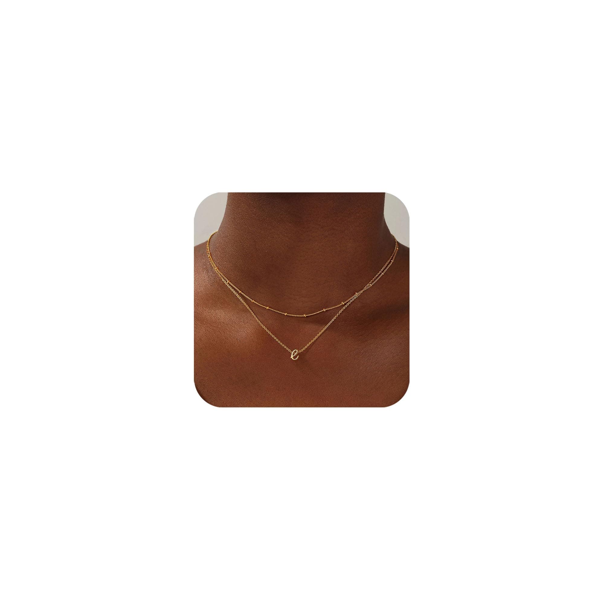 Collier DOUBLE TINGN Or 14K, Pendentif PERSONNALISÉ Lettre A-Z, Idée CADEAU Anniversaire Fille, Fête des Mères, Saint Va