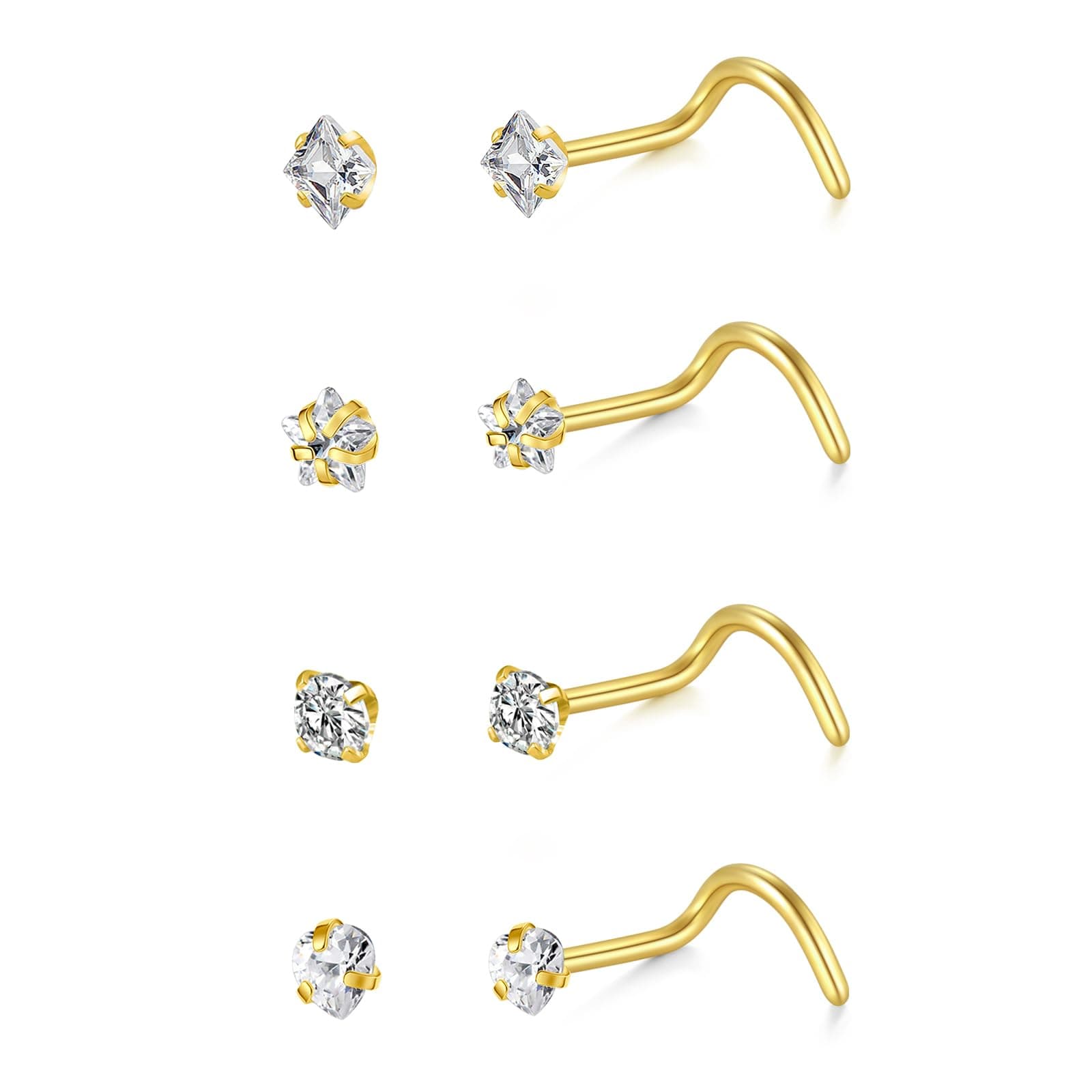 LAURITAMI 20G Piercing Nez Acier Inoxydable Or Argent, L Spirale Droit Forme Percing Narine Bijoux de Percing pour Femme