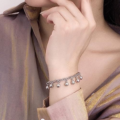Bracelet Dankadi en 925 argent classique bohème avec chaîne maillons clochette et pendantes grelot pour femme 20CM régla