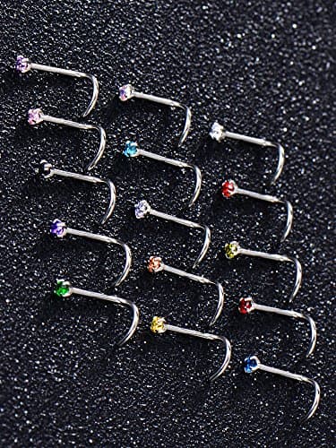 Mudder Anneaux de Nez Courbés en Acier Inoxydable Oxyde de Zirconium pour Corps, 15 Pièces, 15 Couleurs