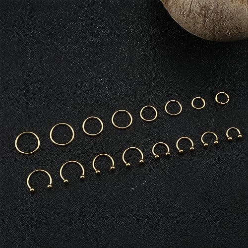 JeweBella Piercings 16 Pièces Nez Anneaux Acier Chirurgical Segment Fer à Cheval 6-12mm  
JeweBella Piercings Anneaux Ne