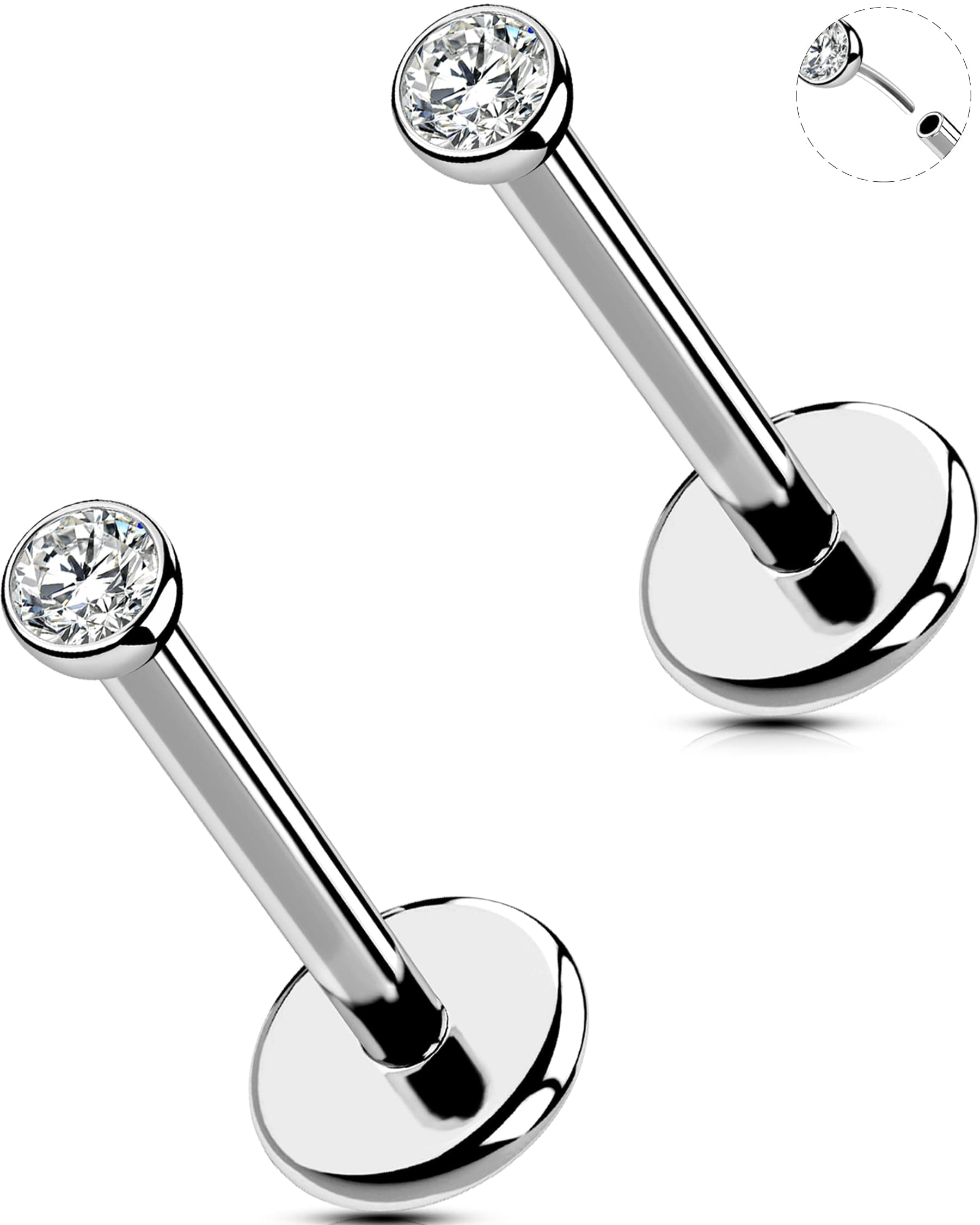 OUFER Perçage Auricolaire Sans Filetage pour Femme - 18G/20G 2PCS Anneaux Transparent 316L Acier Inoxydable Piercing Nez