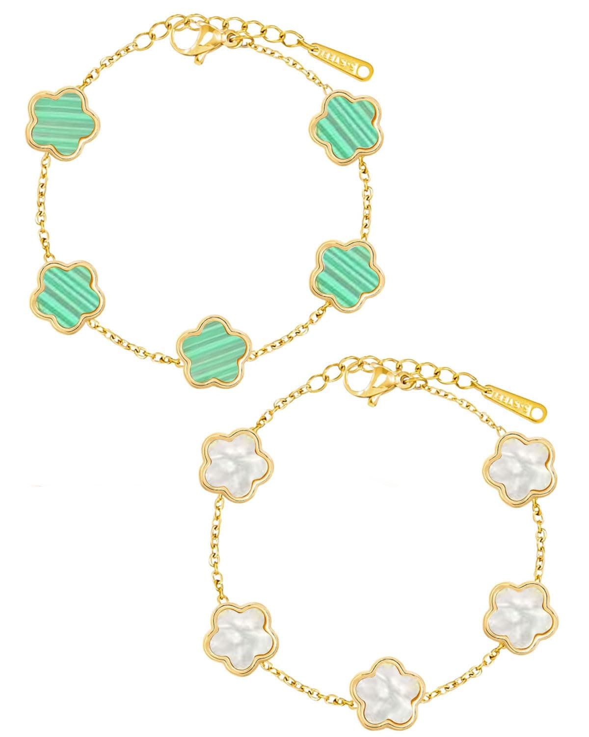 ZEXIJOW Lot de 2 bracelets trèfle cinq feuilles or 18 carats luxe femme, porte-bonheur personnalisé idéal fête des mères