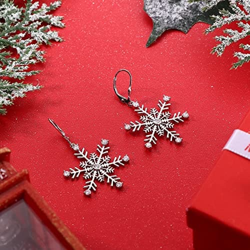 Boucles d'Oreilles de Noël en Argent Sterling 925 Fleur de Neige Bijoux Women's Gifts