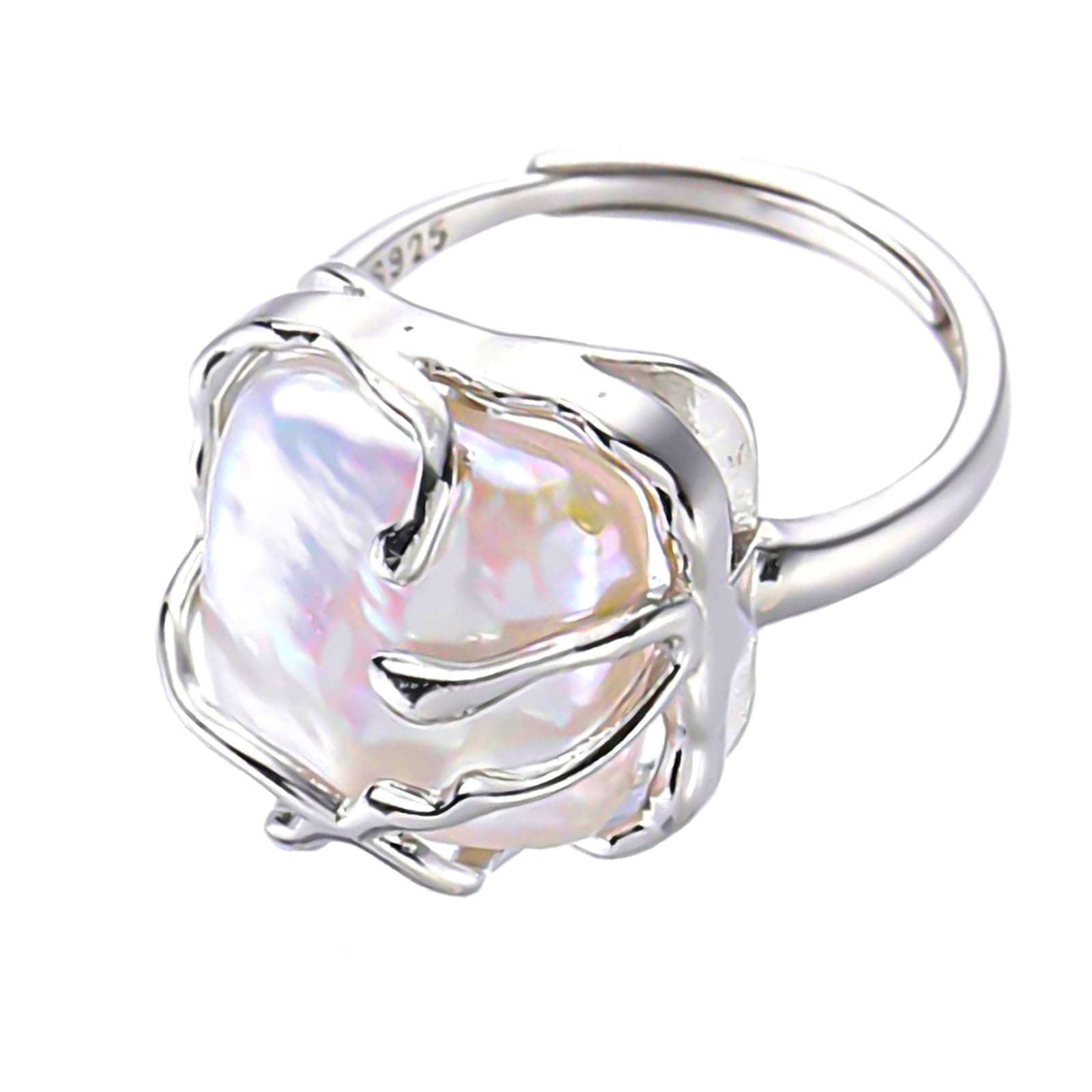 Kinretixia Bague irrégulière en argent sterling 925 avec perles baroques pour femme - Accessoire de mode tendance pour l