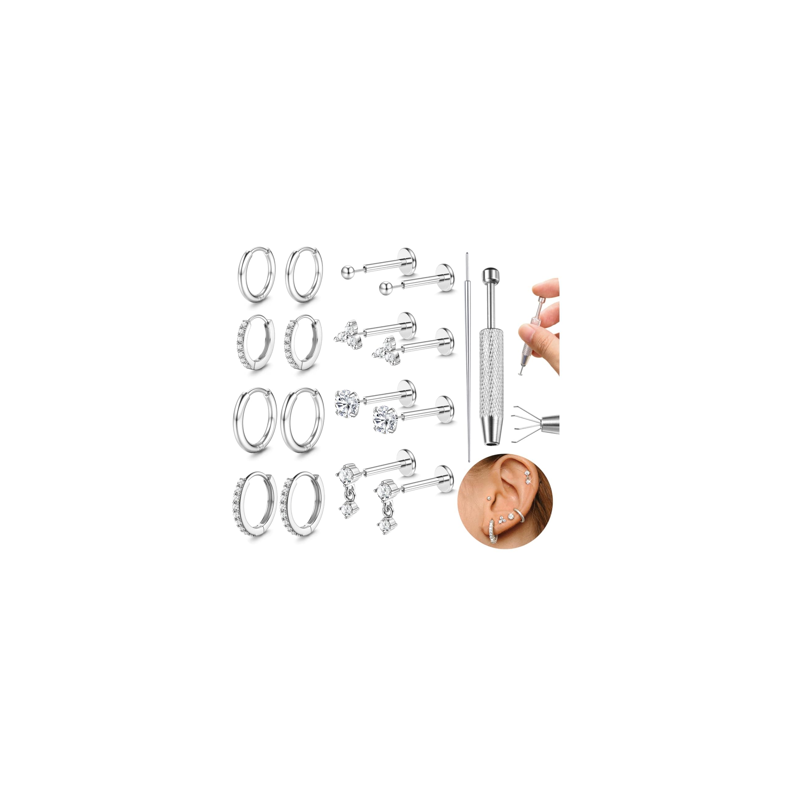 Adramata 18PC Piercings Hélix Tragus Or/Argent Pour Femme Homme
