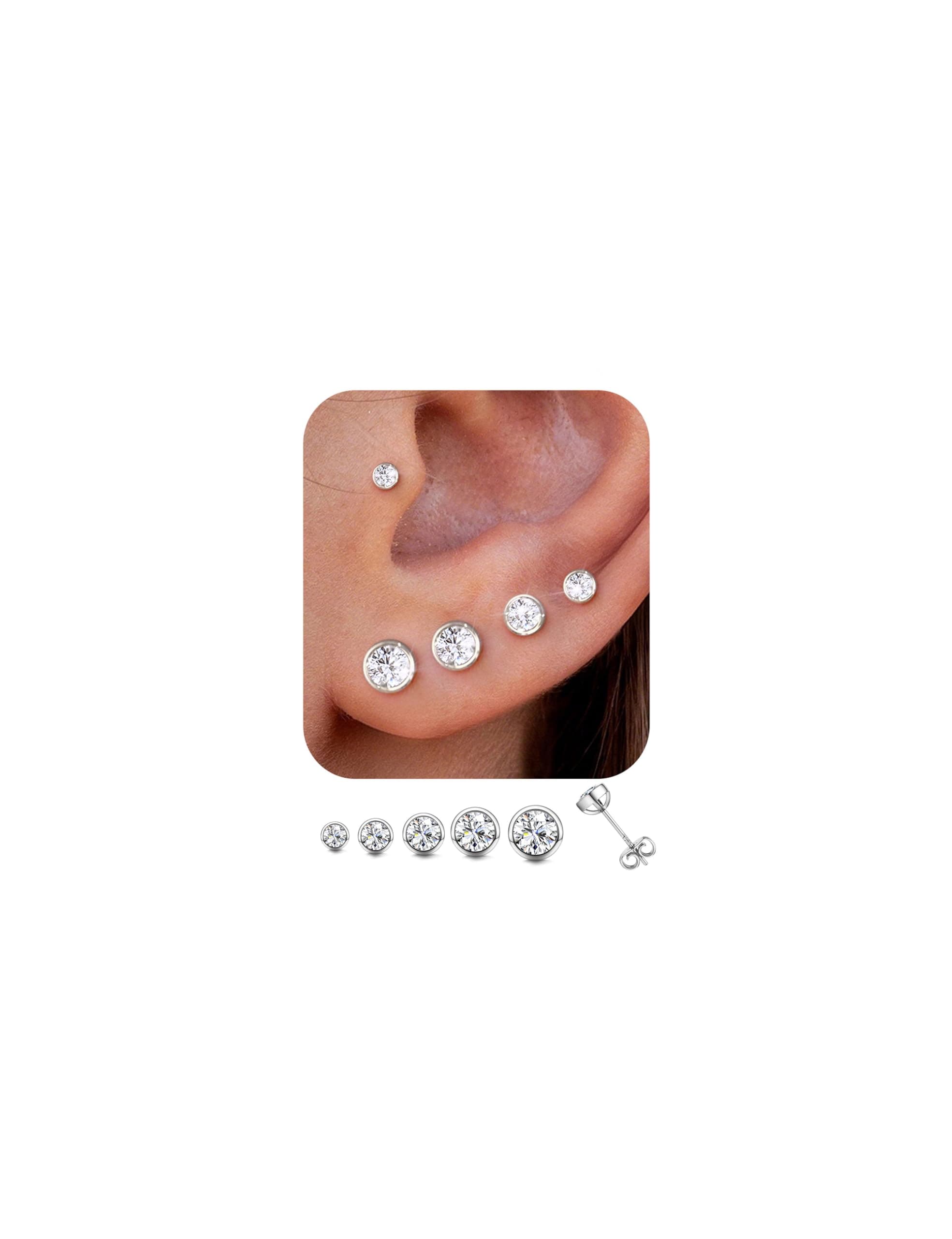 Adramata 5 Paires Boucles d'Oreille Hypoallergénique Argent 925 Femme Homme Piercing Oreille Brillant