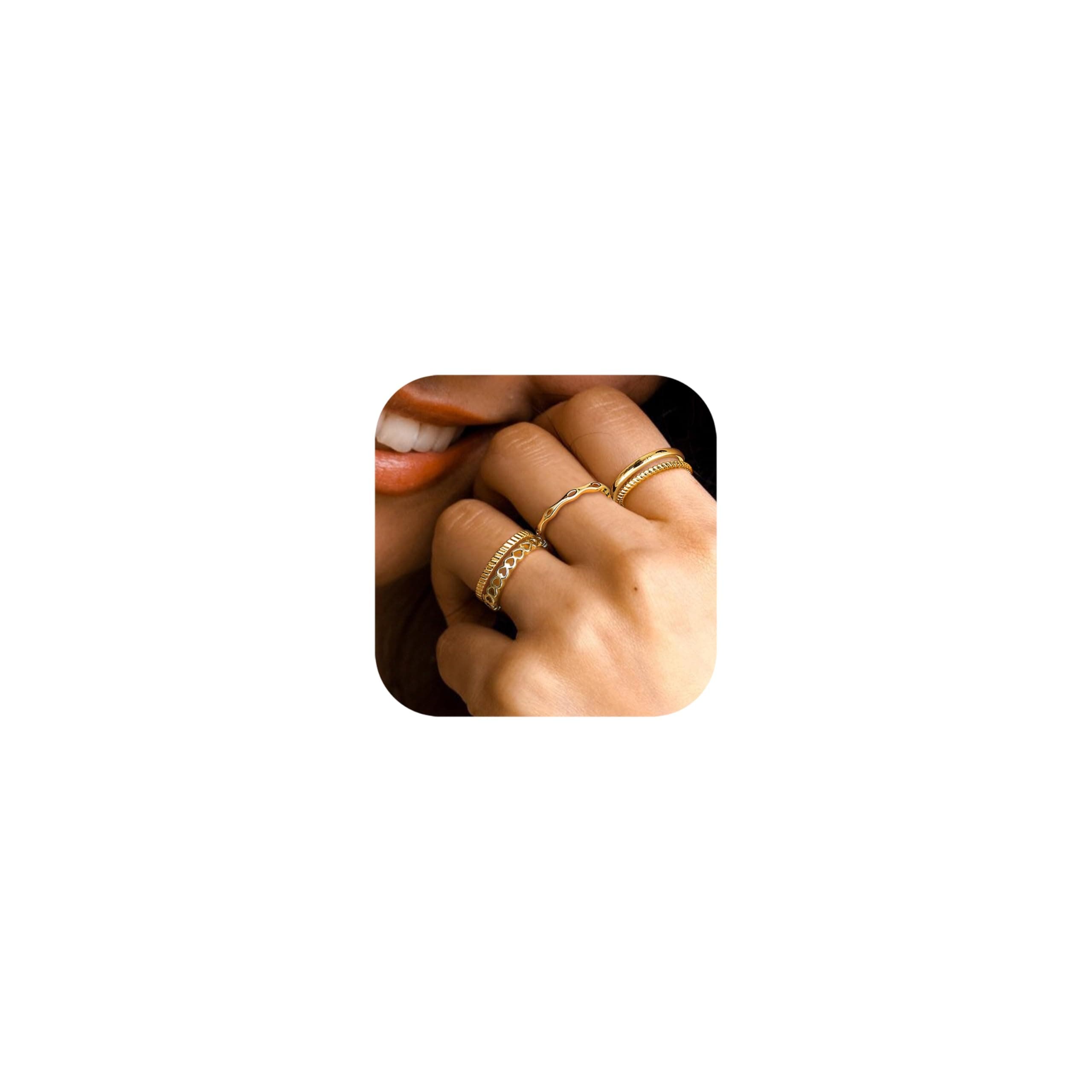 Adramata Or Plaqué 14K Bague Reglable Minimaliste OUverte Enfant Ensembles Recyclé 100% Enfant 5 Pièces Bague Empilable