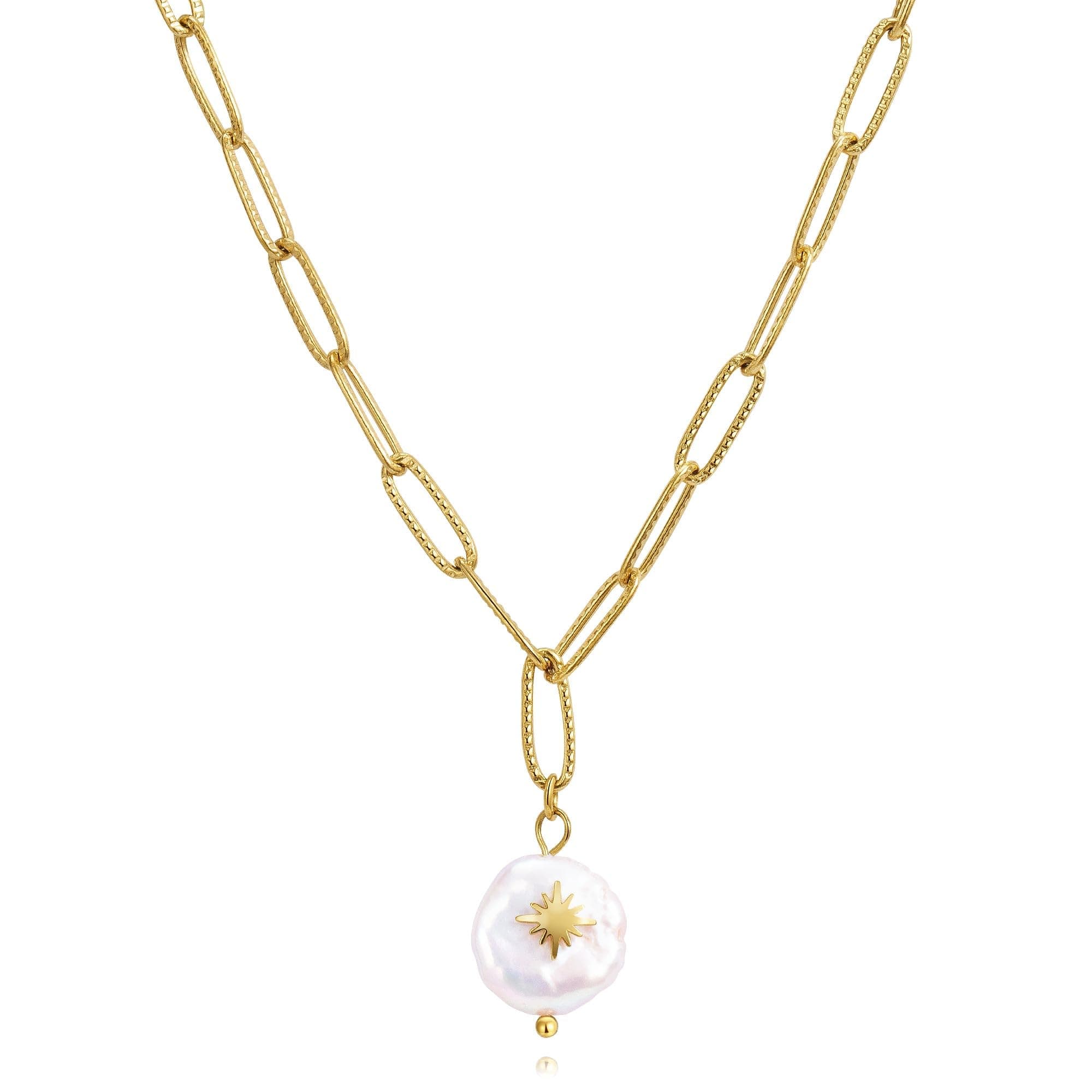 Collier Or Joo&Rind pour Femme, Chaîne Acier Inoxydable Perle Plaqué Or 18k, Bijoux Bohème Cadeaux Femmes