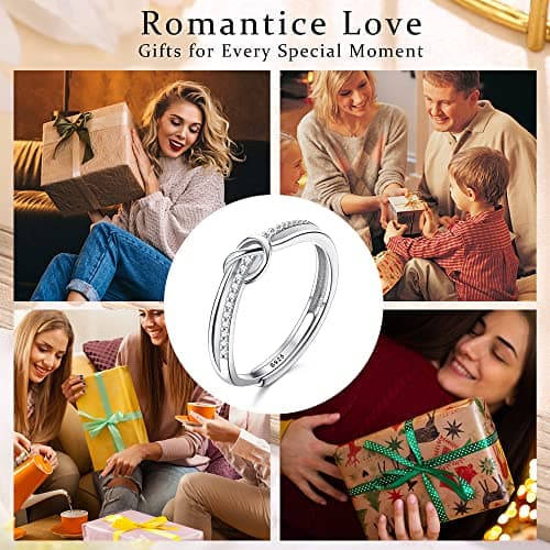 JeweBella Bagues Femme Élégantes en Argent 925 et OrRose, Bague Reglable Zircone Cubique Amiée Fiançailles Mariage Conso