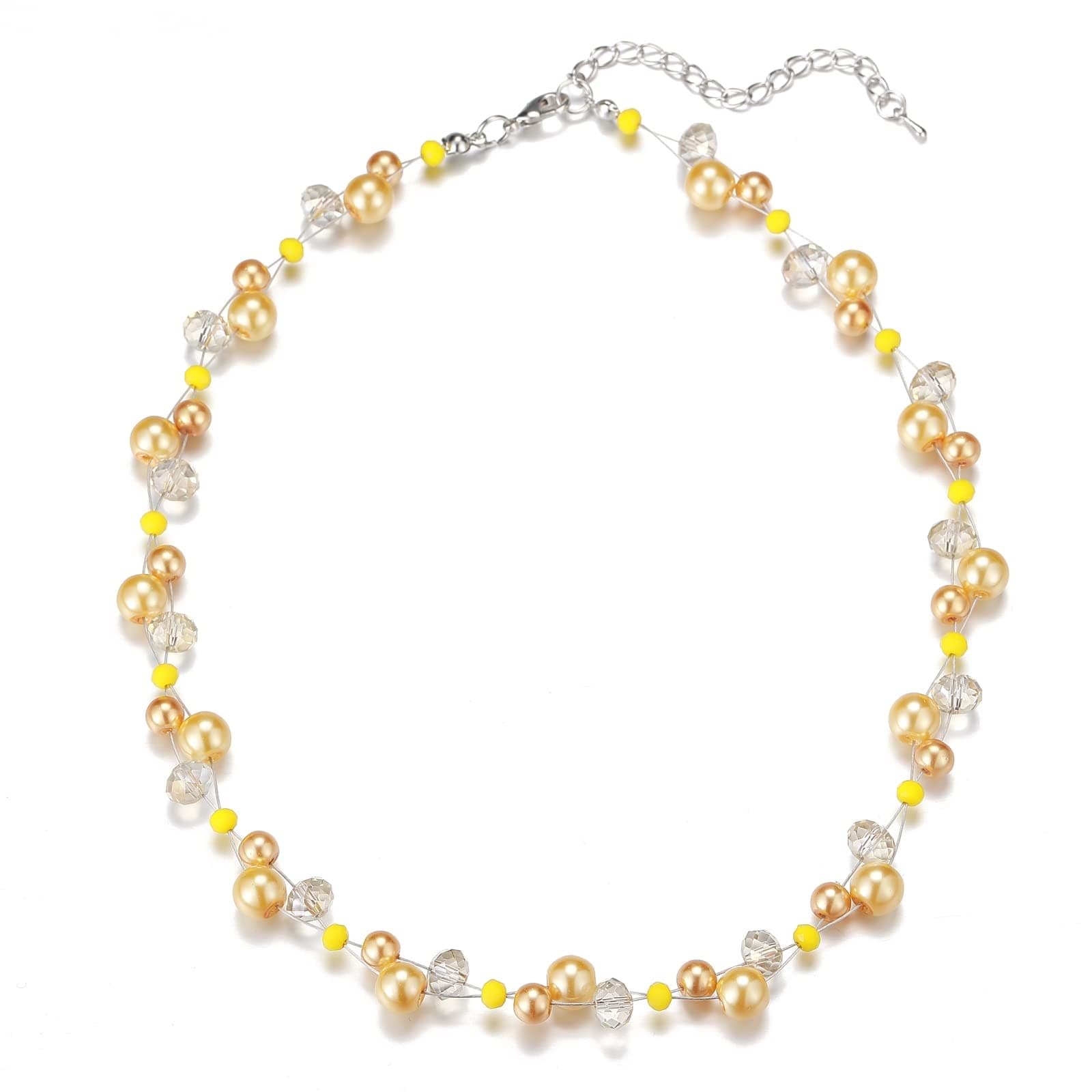 F LU AUTOMNE Collier Perle et Cristal Femme Argent Bijoux Bohème Cadeau Fête Mères