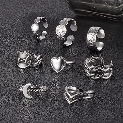 Adramata Acier Inoxydable Bague Femme Modèle Reglable Boho Minimaliste Fleur Coeur Papillon Empilables Argent Recycled 1