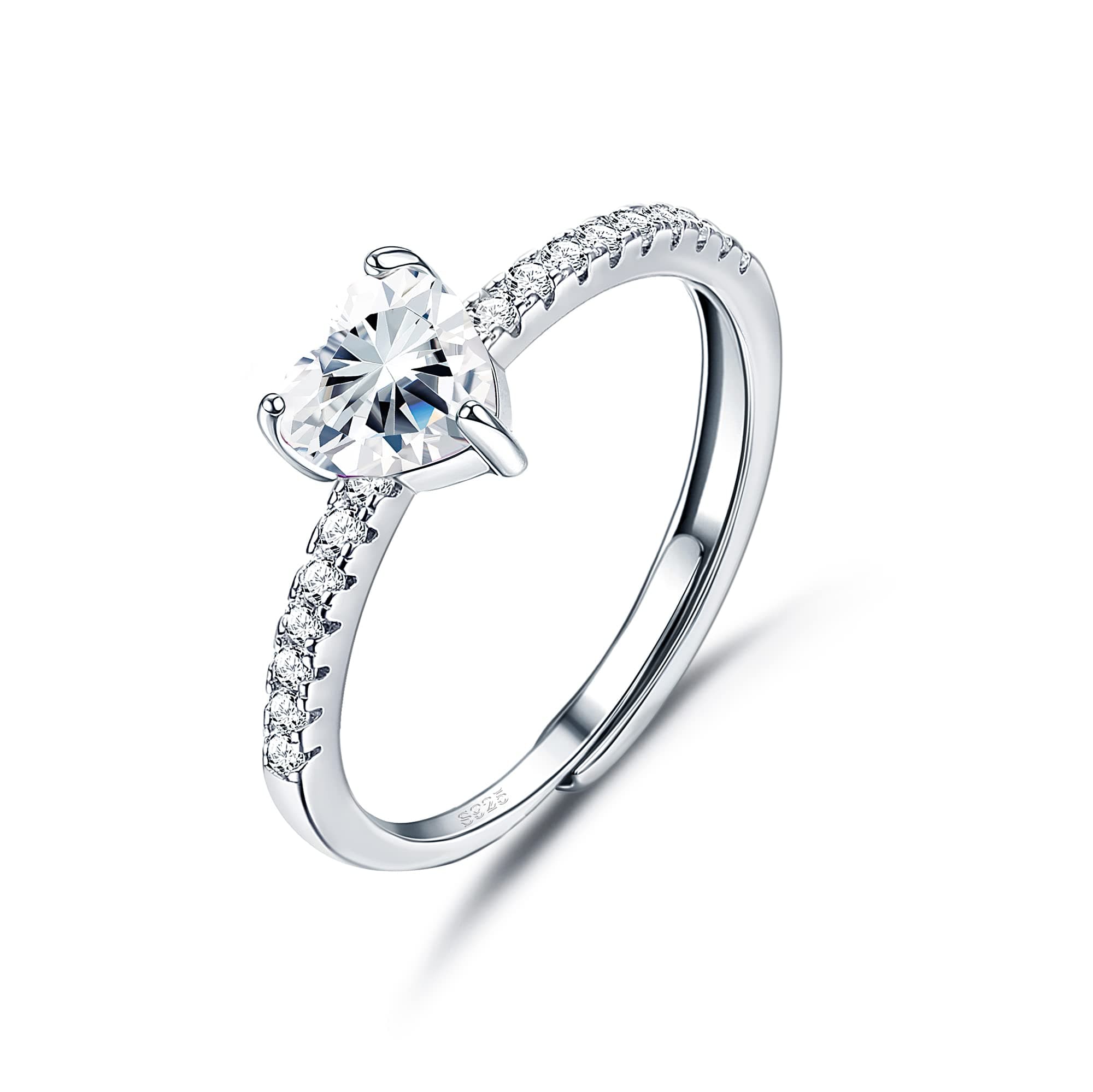 JeweBella Bague Femme Argent 925 Zirconium Élégant Coeur Reglable Amitié Fiançailles Mariage Alliance Anniversaire Bijou