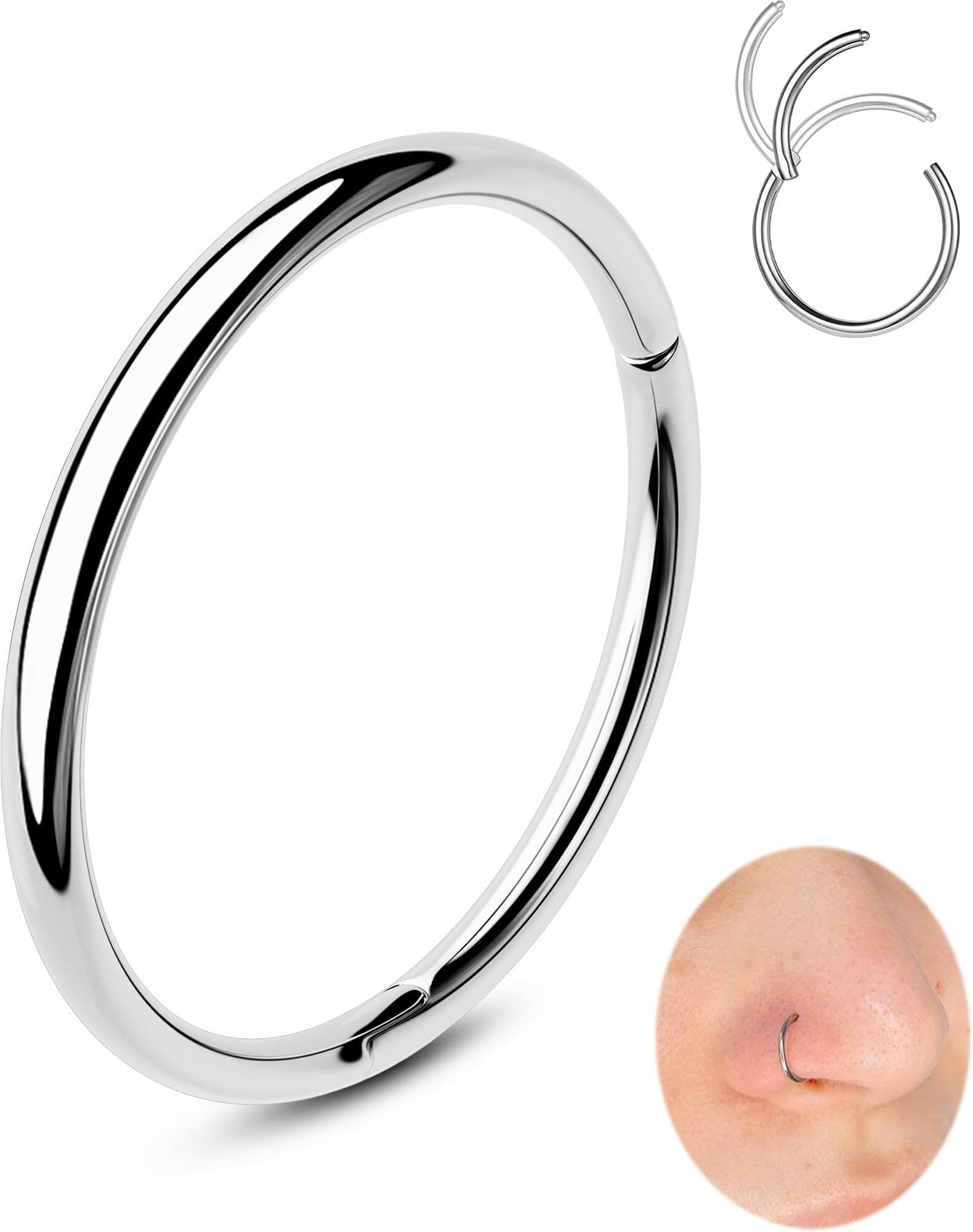 OUFER Piercings Nasals En Acier Chirurgical 316L pour Femmes Nose Hoop Noir 5/6/7/8/9/10/12 mm bijoux de Piercing Corpor