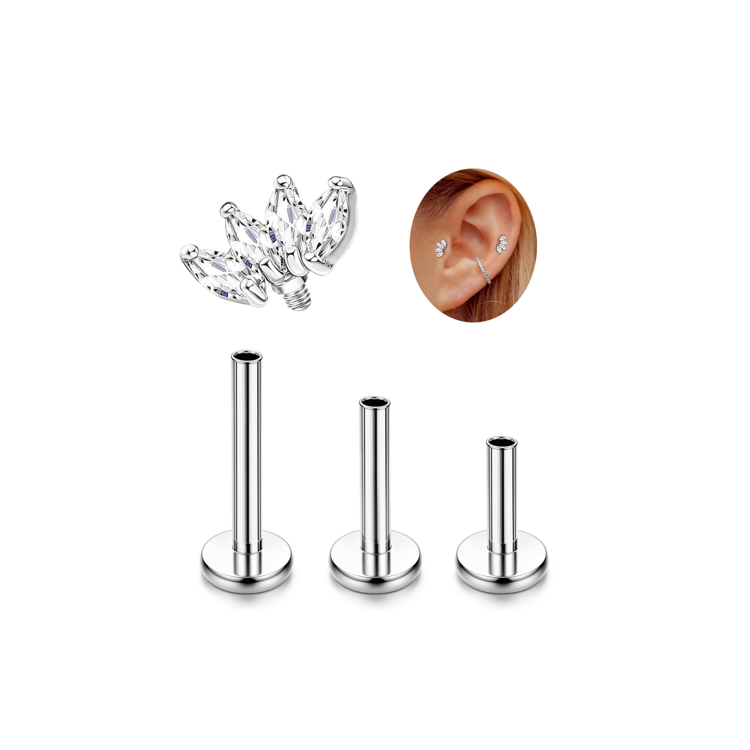Adramata G23 Titane Piercing - Hypoallergénique pour Piercing Tragus et Helix - Femmes - Accessoires deMode Body Jewelry