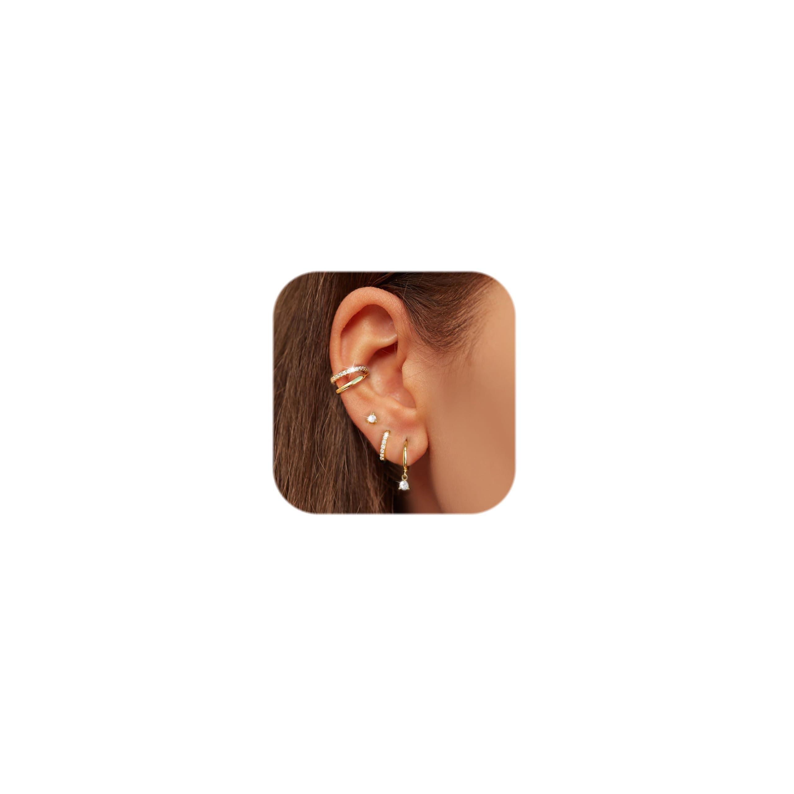 Adramata Boucles d'Oreilles Argent 925 Or 14 Carats pour Femme | Creoles Plaquées Or | CZ Clou d'Oreilles | B Recyclé 10
