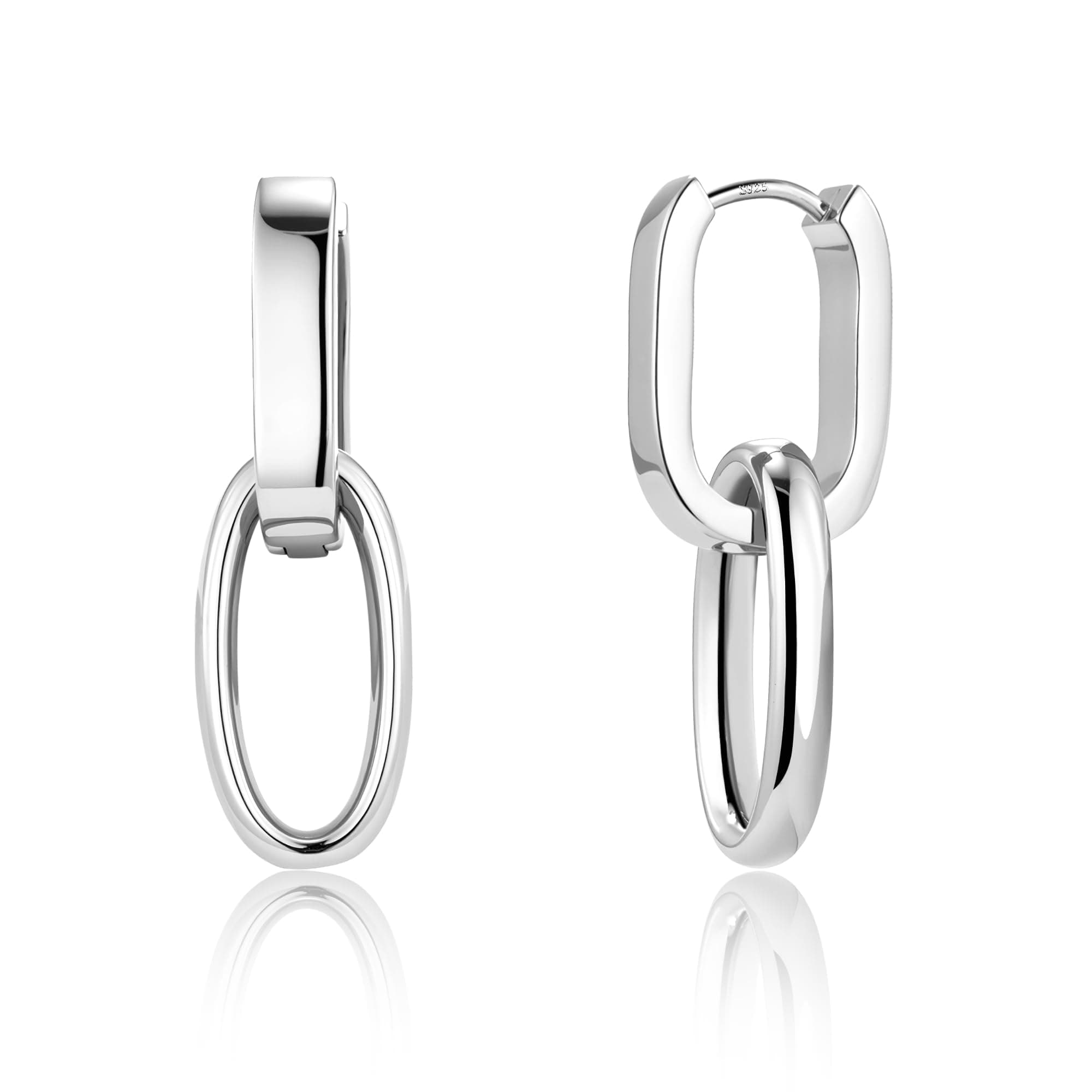ALEXCRAFT Boucles d'oreille Femme Argent 925 Platine, Créole Double, Boucles d'oreille Pendantes Carré/Ovales/Cœur, Hypo