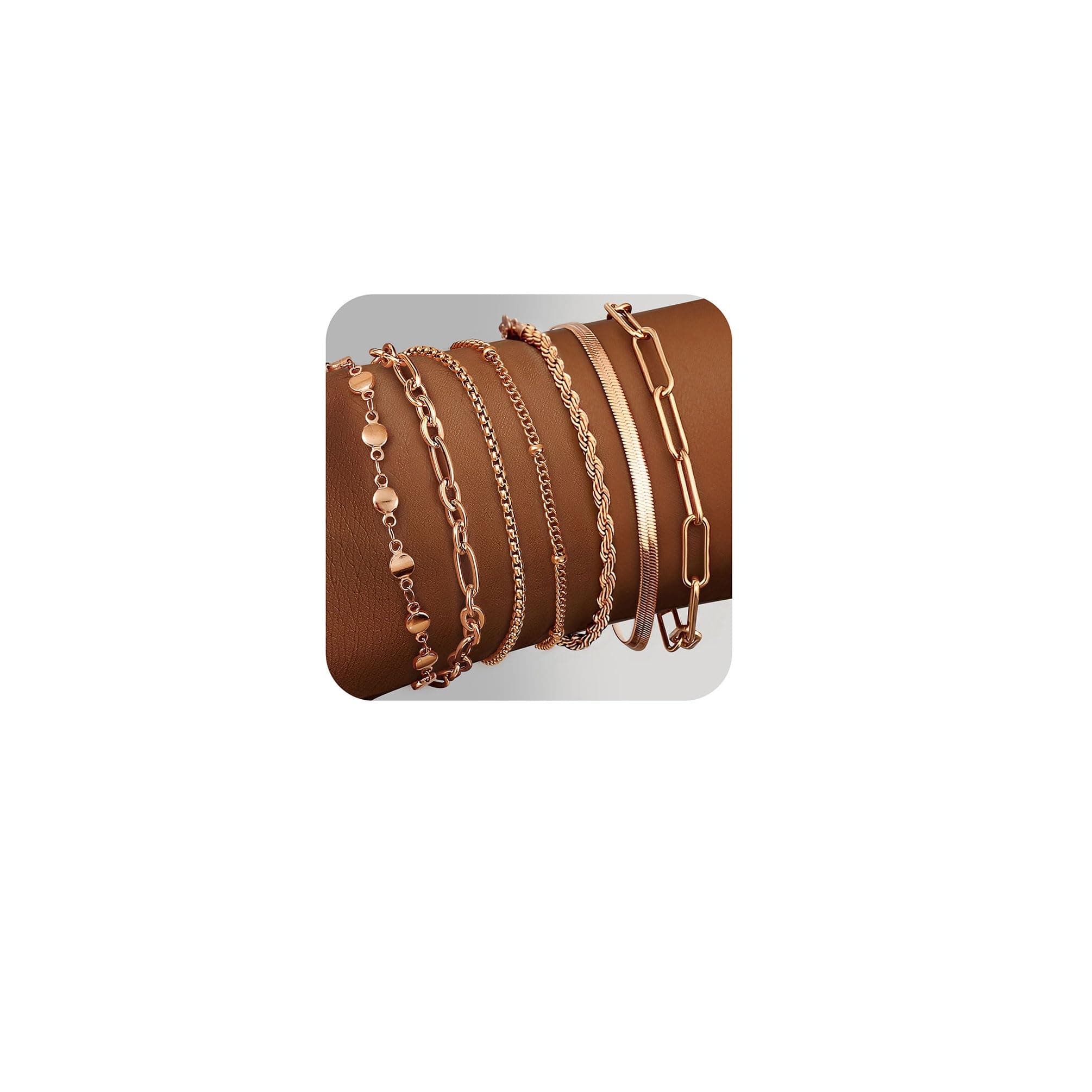 Adramata Platine Or 14K Réglable Empilable Chaîne Bracelet Femme Serpent Fantaisie Argent Or Rose Recyclé 7 Pièces Stand