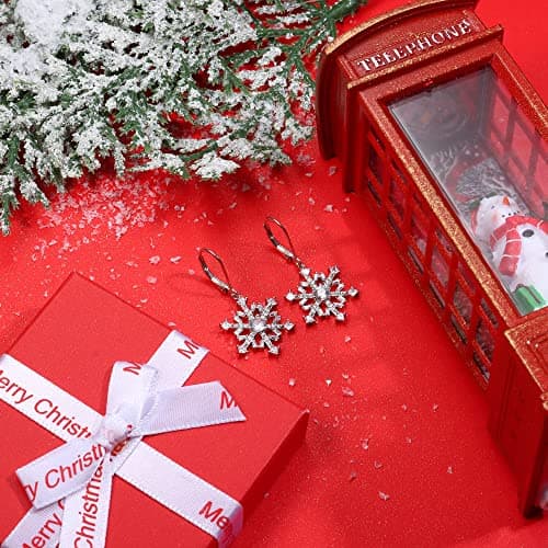 Adramata Boucles d'oreilles de Noël pour Femme en Argent Sterling 925 avec Flocons de Neige CZ | Cadeau Eco-friendly pou