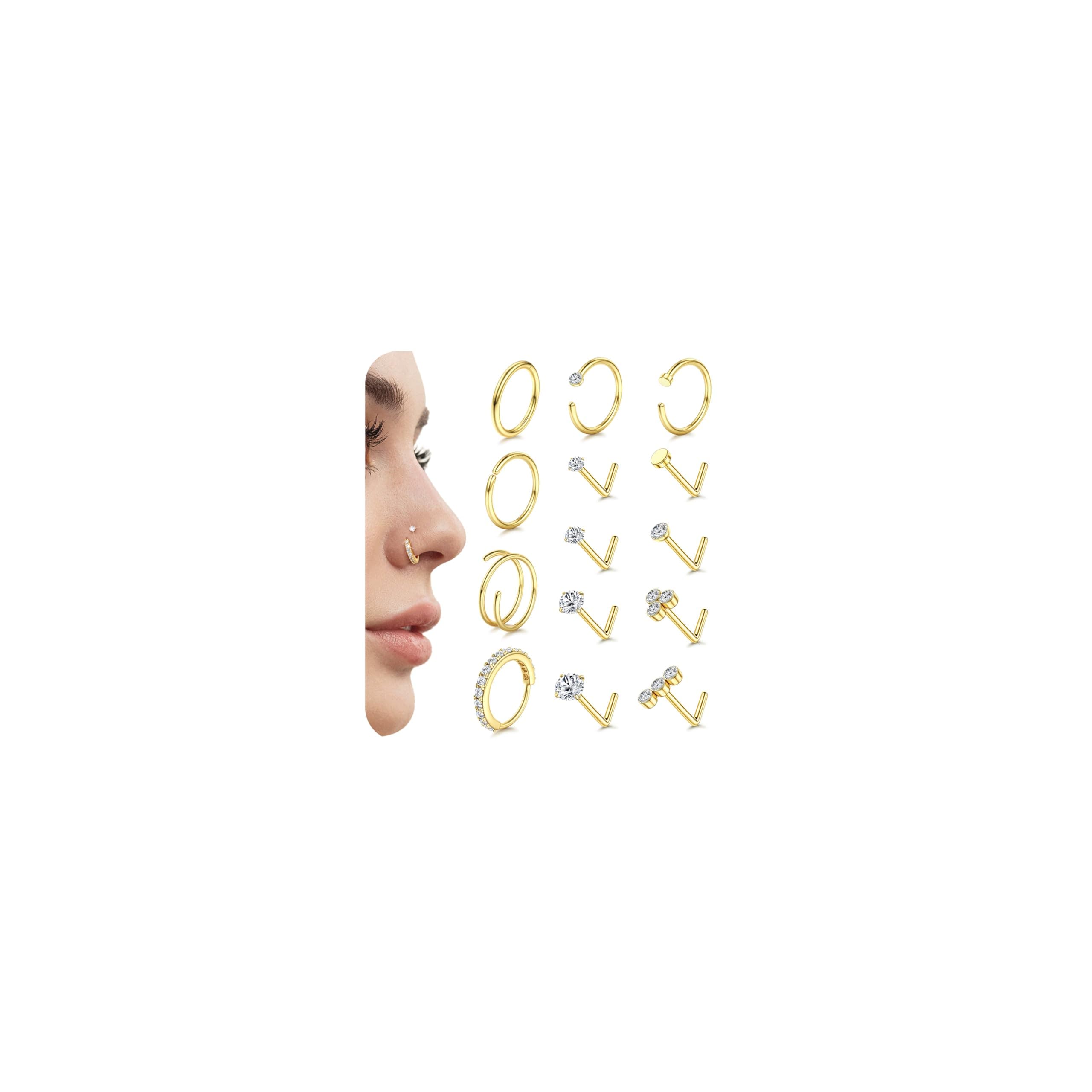 Diamday hypoallergénique piercing nez 20G 18G helix tragus conch septum anneaux Or argentجهاديل