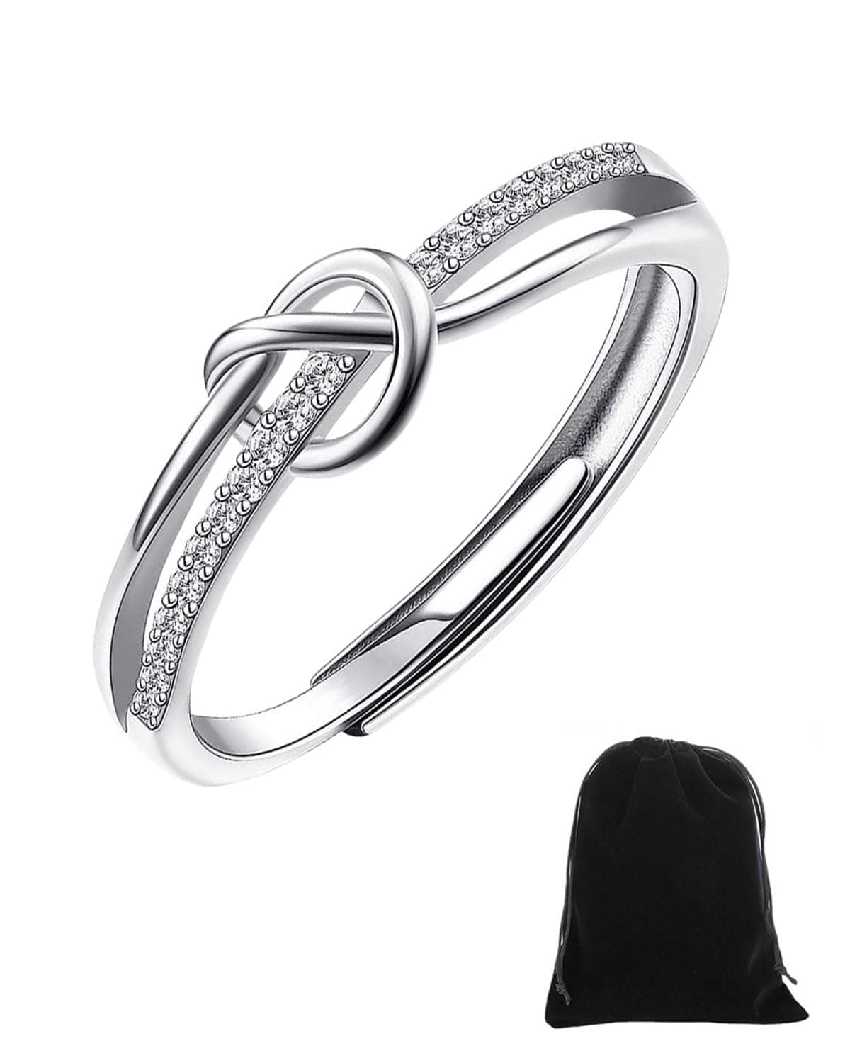 KGDUYC Bague Argent 925 Femme en Amour Noeud, Idéale pour Femmes, Bague Réglable Zircone Cubique, Bague de Fiançailles e