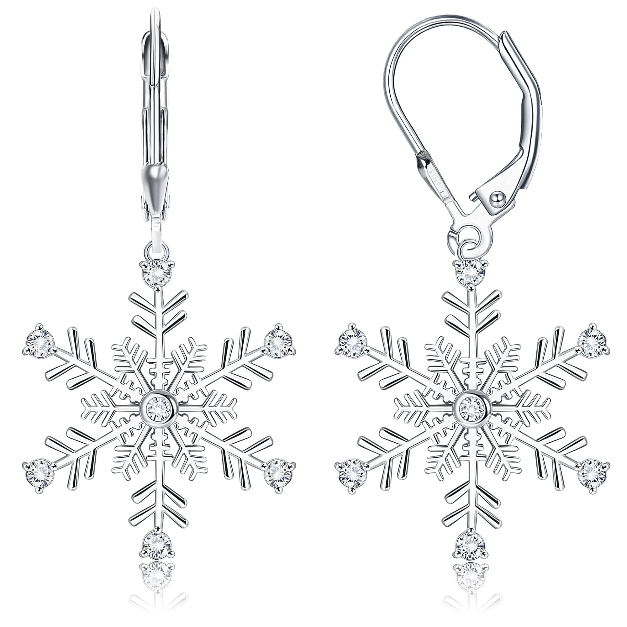 Boucles d'Oreilles de Noël en Argent Sterling 925 Fleur de Neige Bijoux Women's Gifts