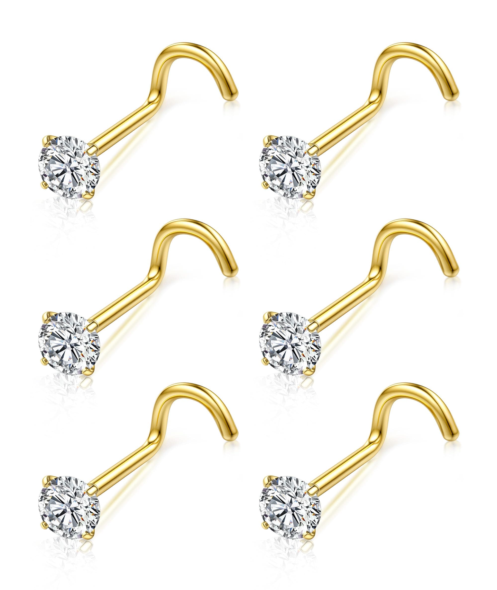 Chriscoco Piercing Nez Titane 6 Pièces Or Argent 18G 20G Cubique Zircone CZ Forme L 3mm