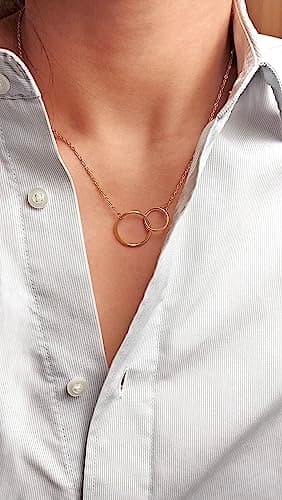 Titre SEO optimisé : Anneaux Entrelacés Plaqué Or ou Argent - Pendentif Deux Cercles Amour Amitié Bijoux Mode Femme Cade