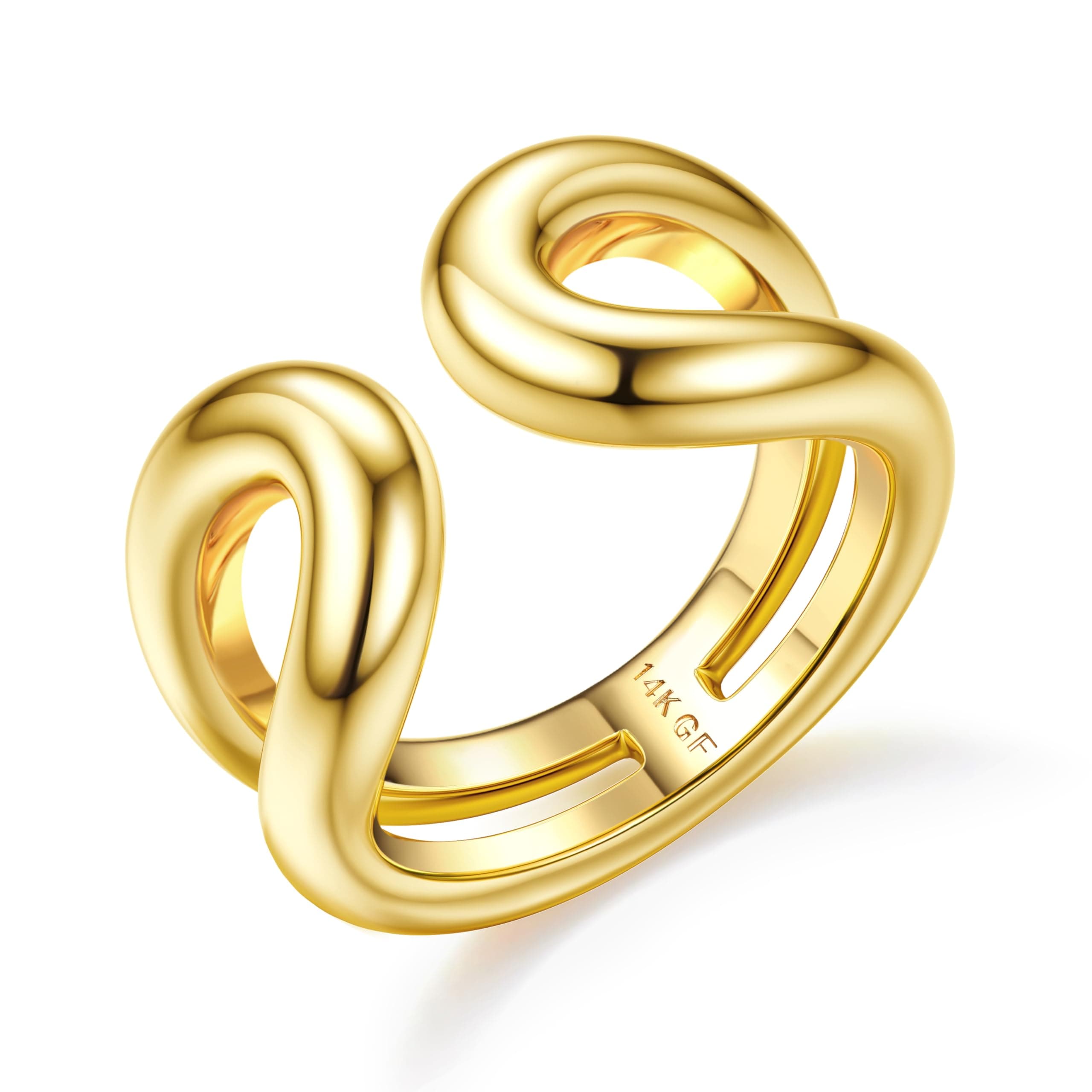 Bague Or Bague Grosse Remplie d'Or 14 Carats Femme Déclaration Épaisses Empilables Double Couche Pouce Ouvert Bijoux en