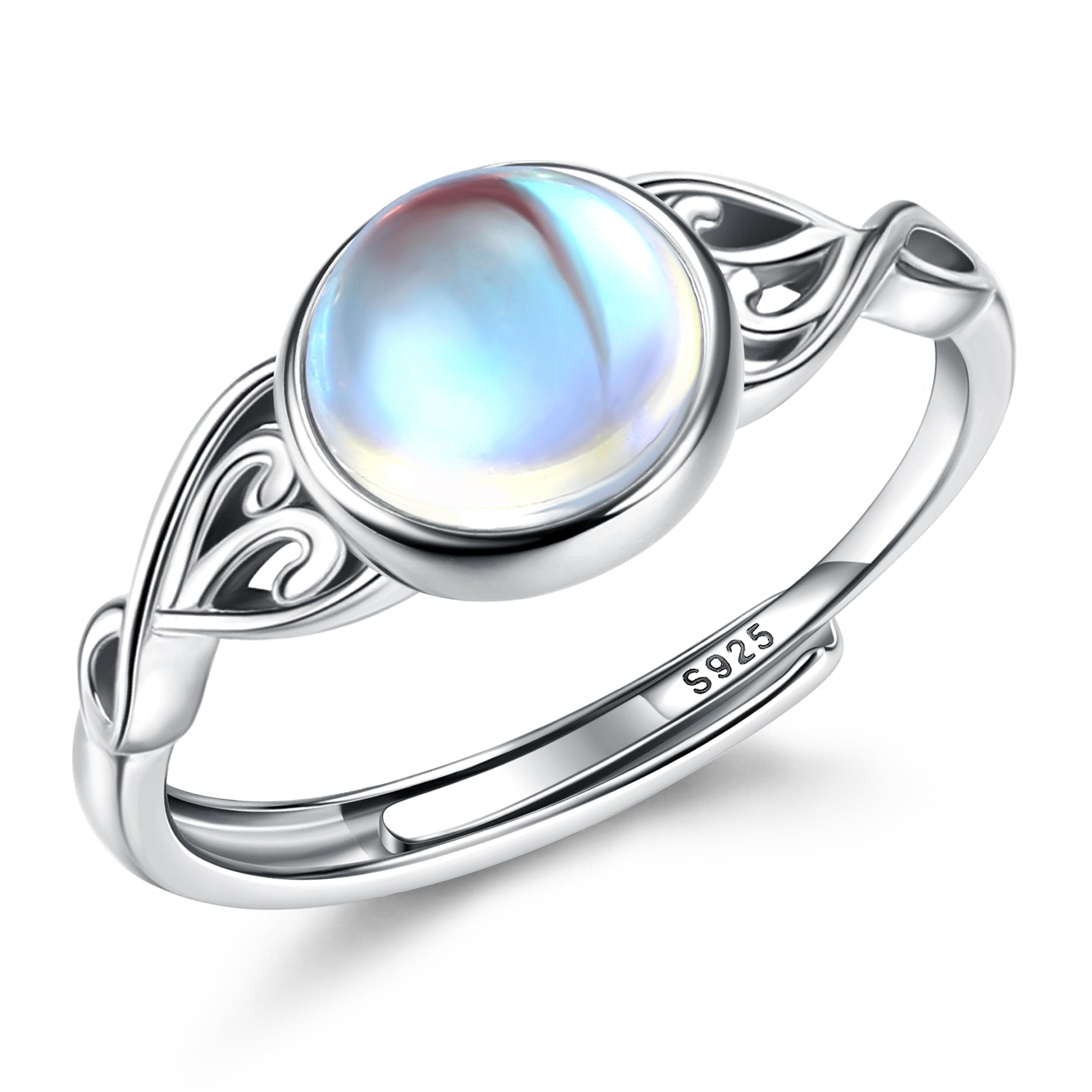 Bague Adramata Femme Argent 925 Pierre de Lune Ouverte Reglable 18 Carats Blanc Recycled Lage 100