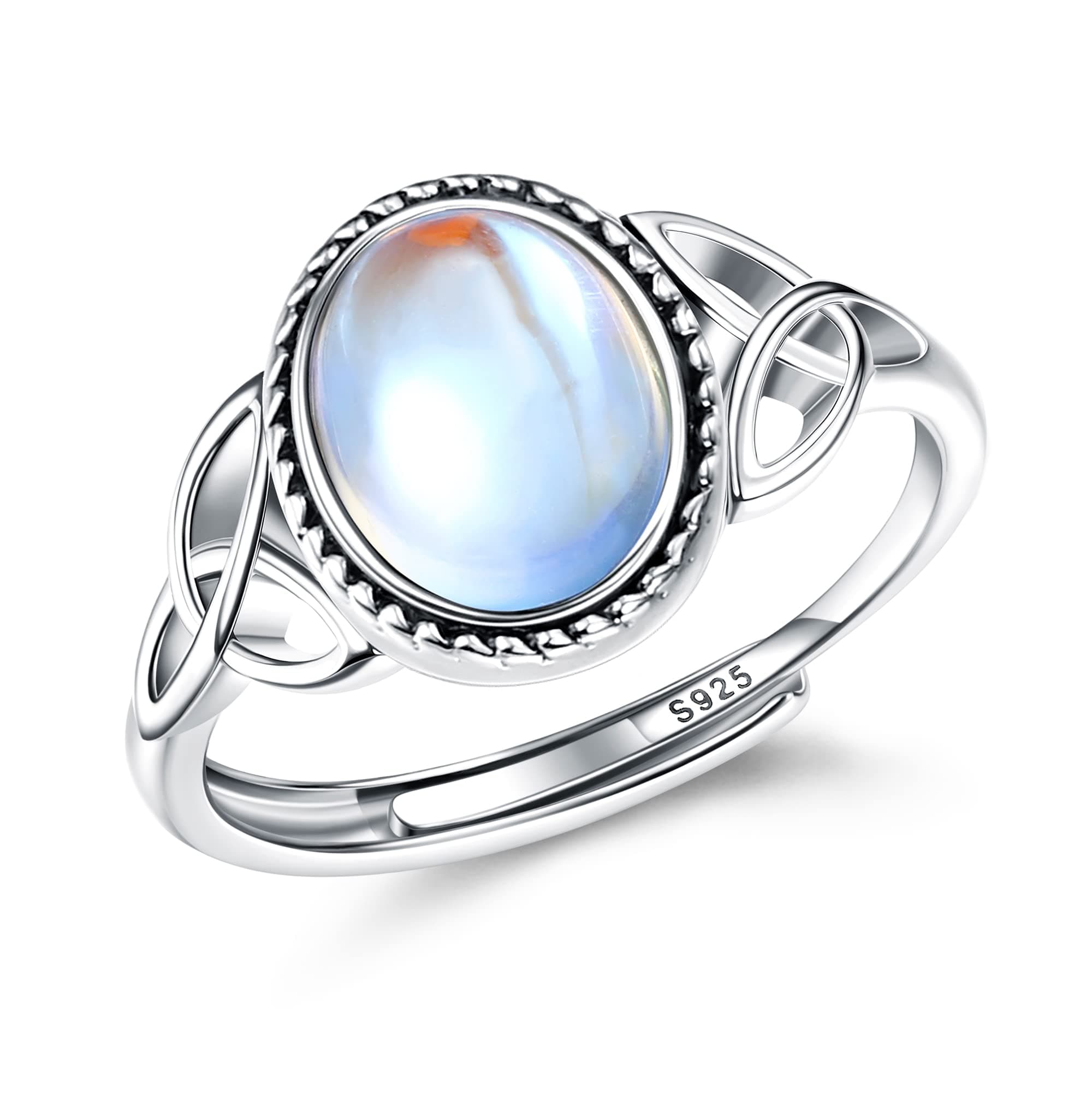 Milacolato Bague Pierre De Lune Ajustable Argent 925 Femme, Bague Triangle Celtique Zirconium Ovale Coeur Boîte Cadeau,