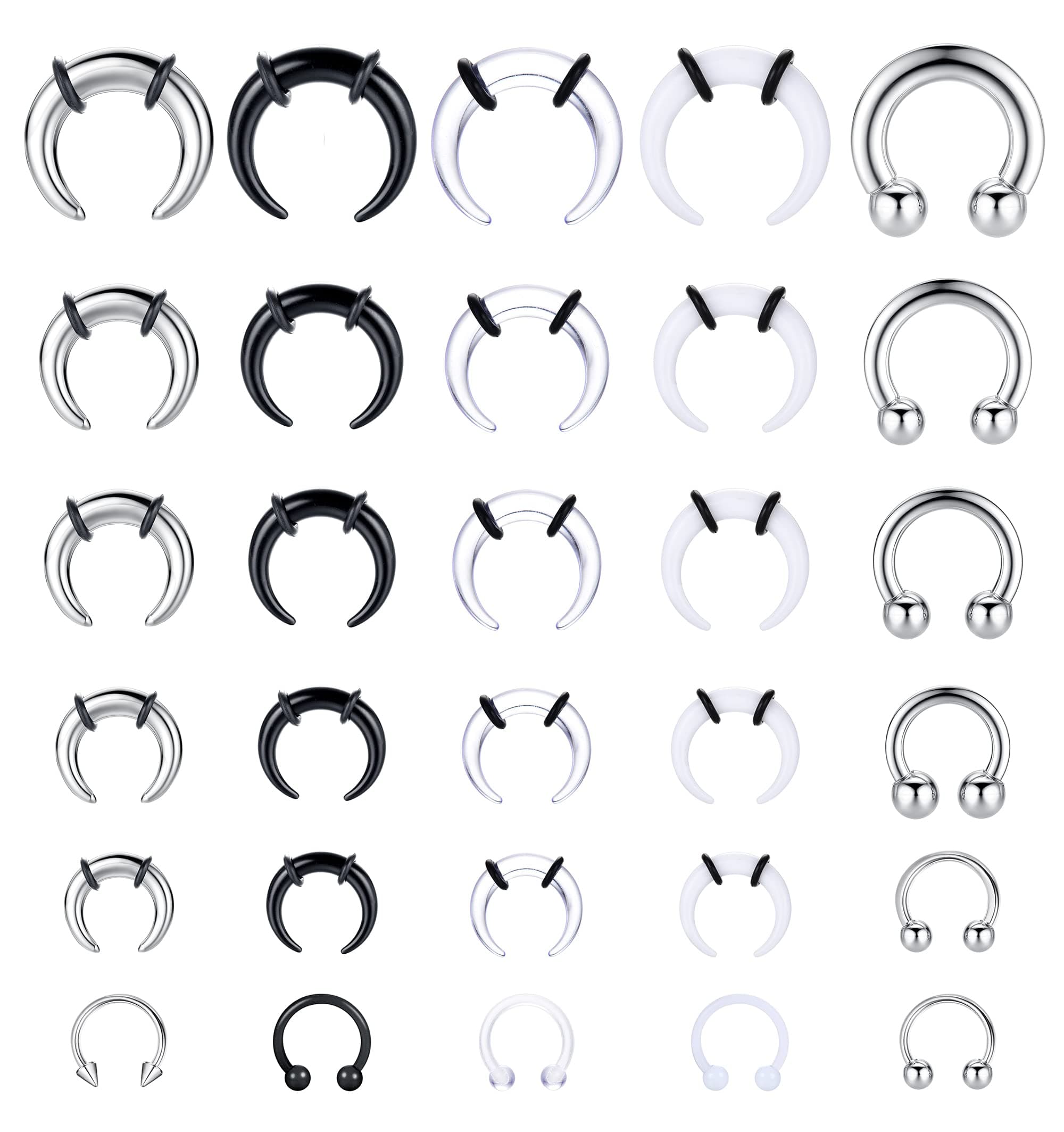 Adramata 30 Pièces Fer à Cheval Septum PiercingAnneaux Set Standard 100