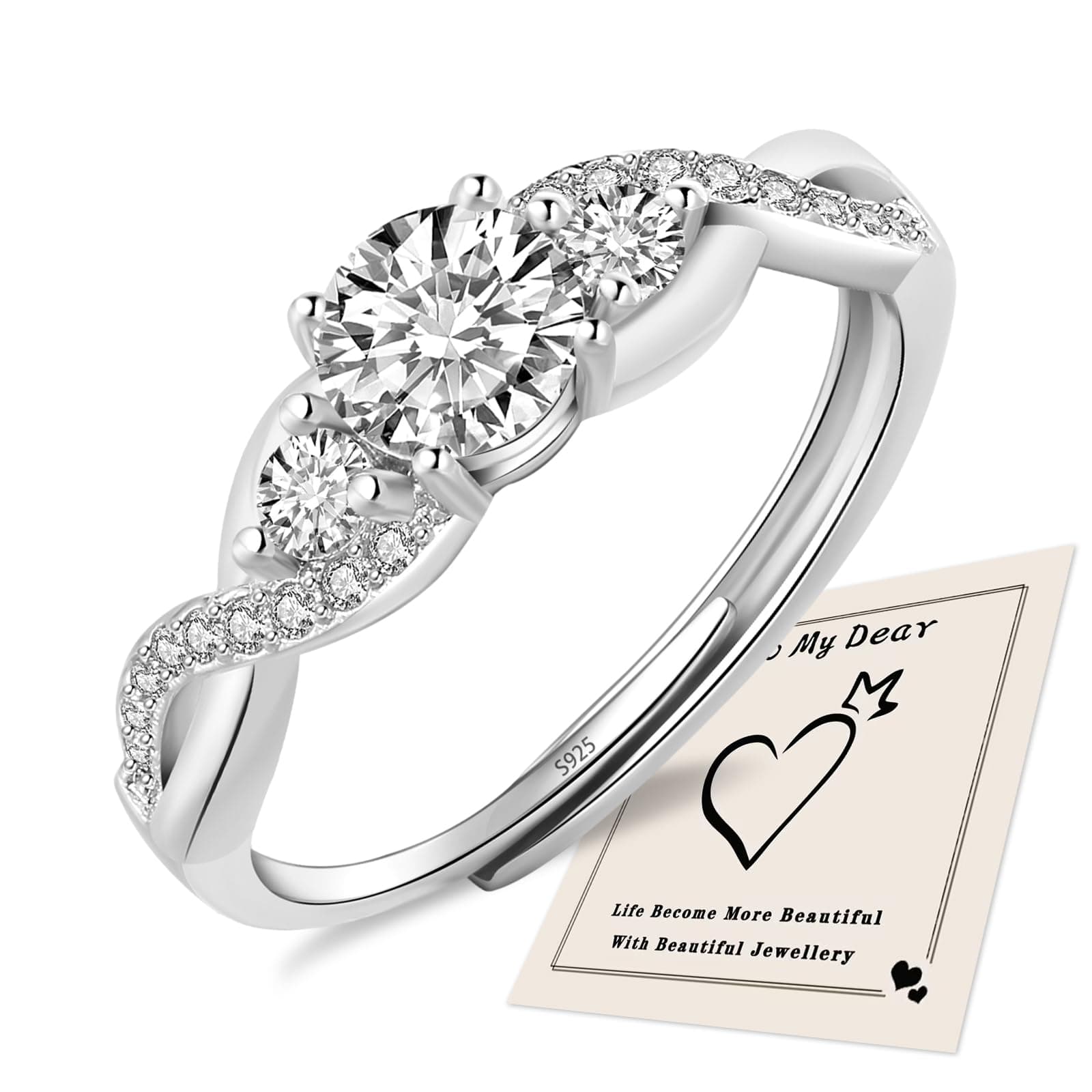 Bague argent sterling 925 HEESA pour femme - or rose, ajustable, corde tordue, bague de promesse, boîte-cadeau
