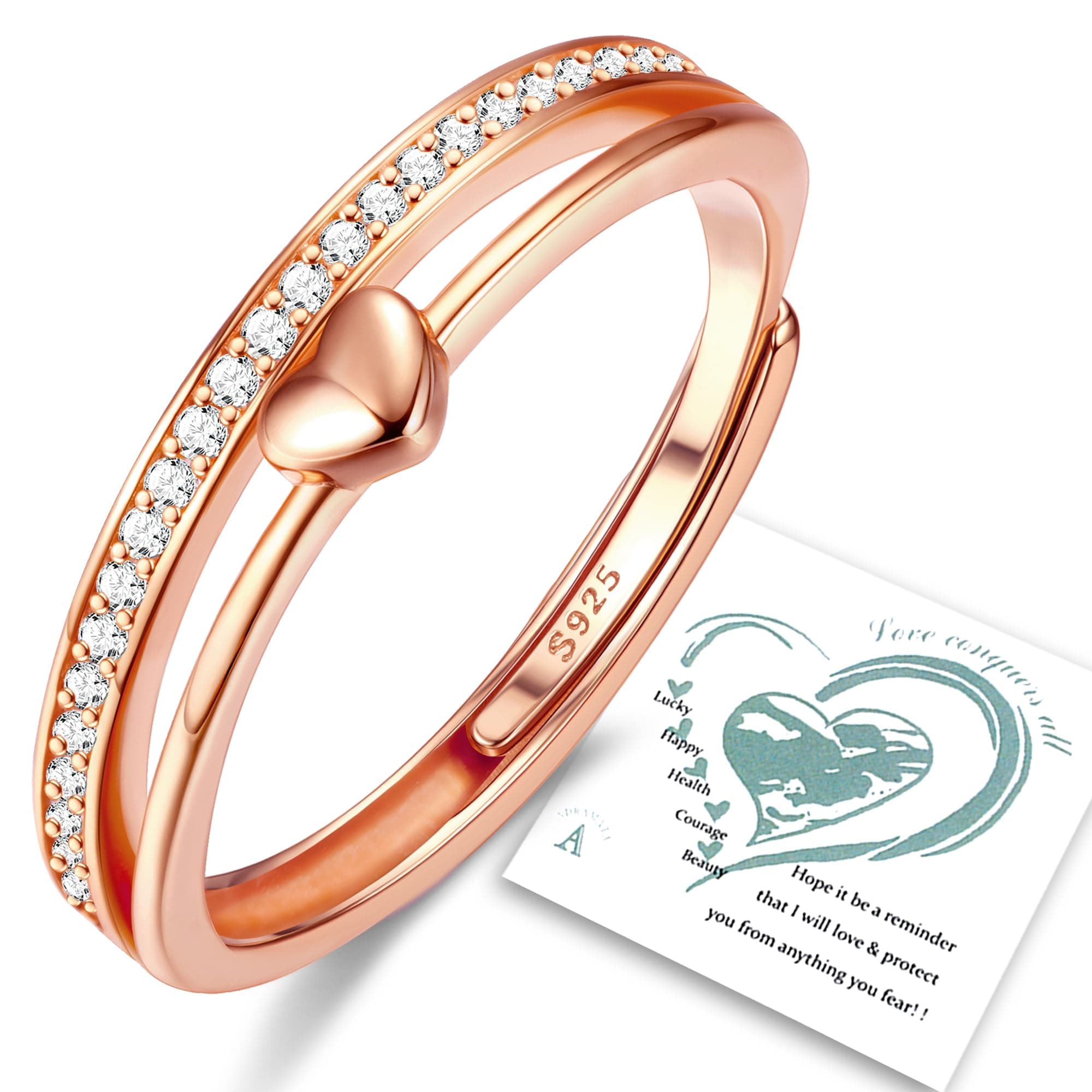 Bague Argent 925 Reglable Or 14K Femmes Coeur Alliance Fiancailles Promesse Or Recycled femme 14K CZ 100clai
