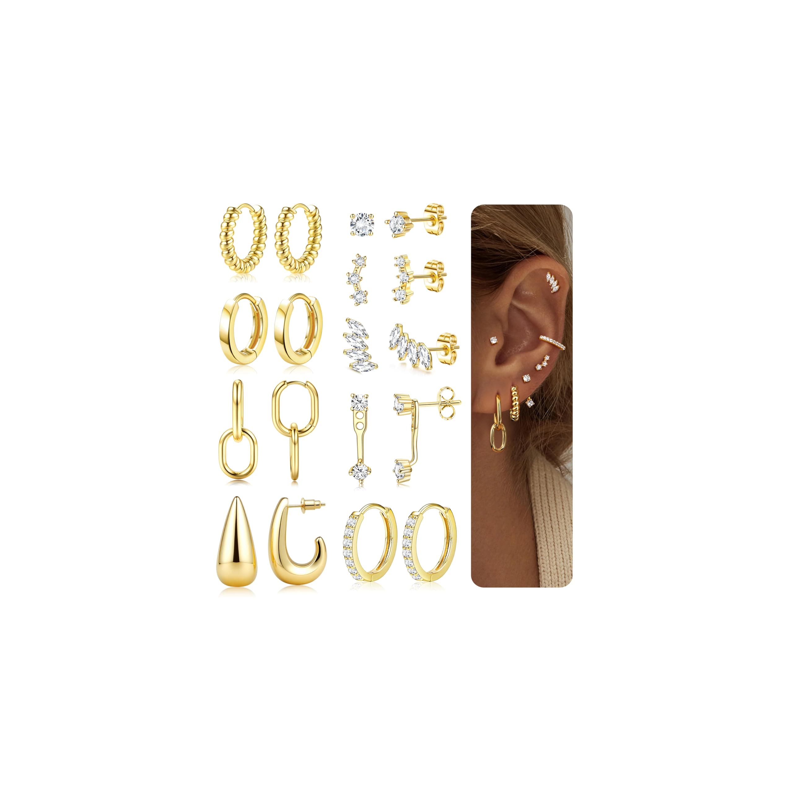 Adramata Or 14K Plaquées Boucles d'Oreilles Femme Créoles & Pendantes Helix Piercing|Rêve de Loup
