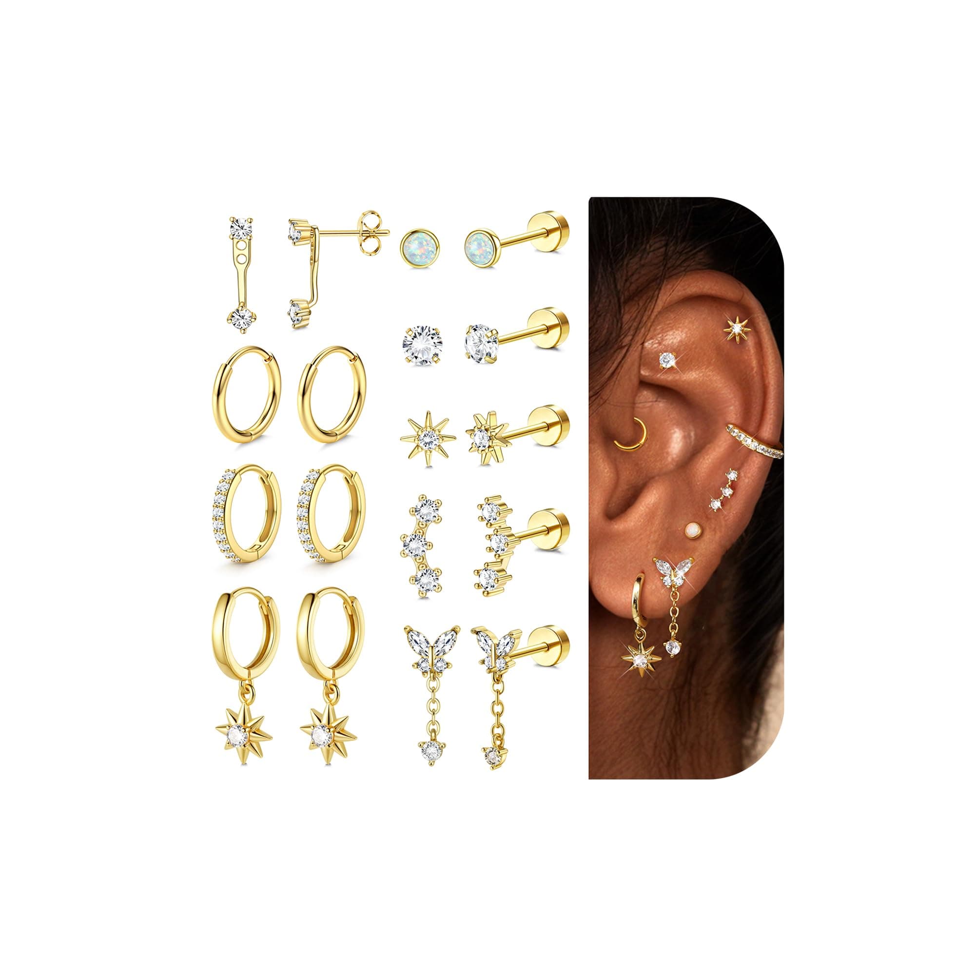 Adramata Paires de Boucles d'Oreilles Femme Acier Inoxydable Petits Créoles Or Argent