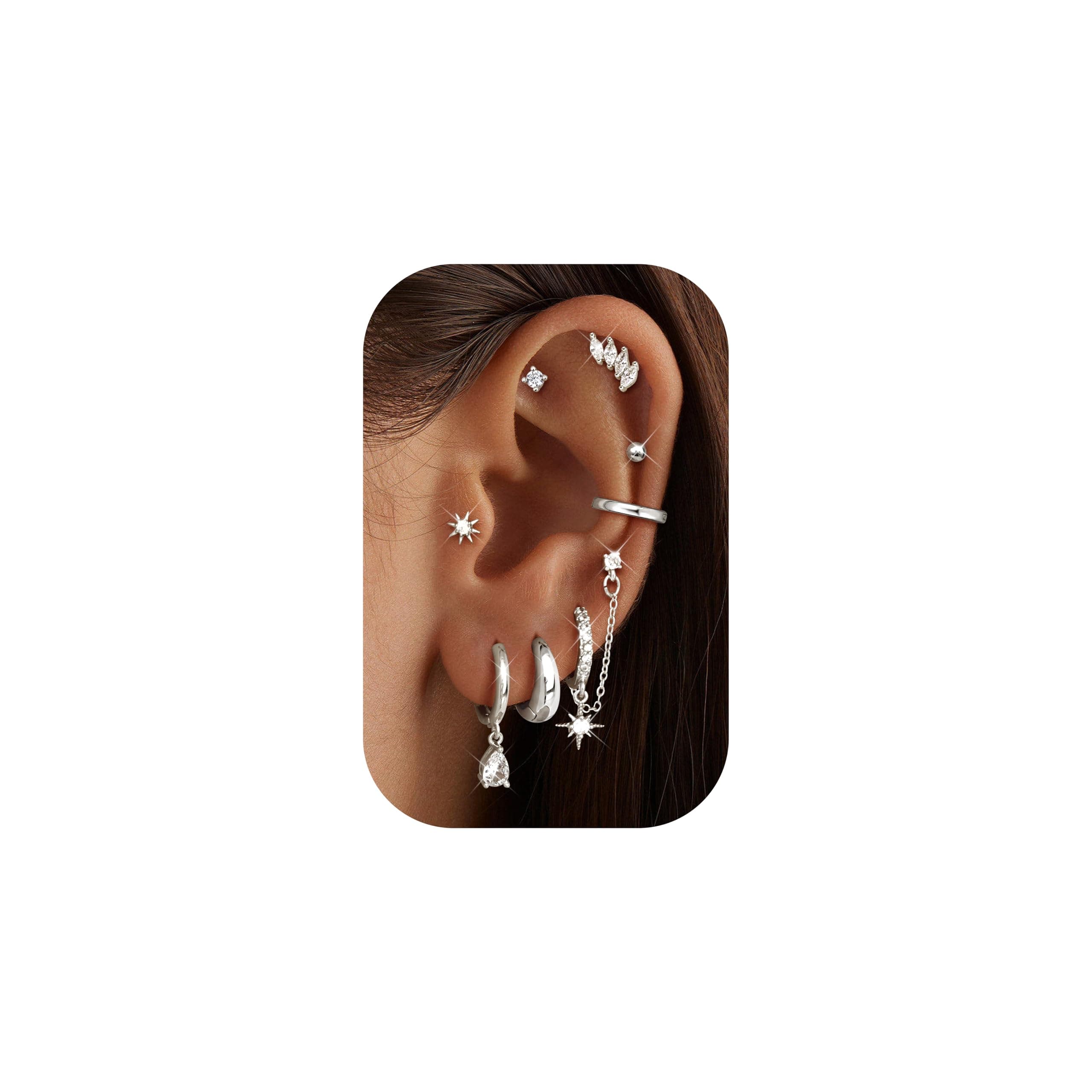Adramata Boucles d'Oreilles Femme Or Argent Acier Inoxydable 8Pairs Or Argent Piercings Boucles d'Oreilles Femme Clous T