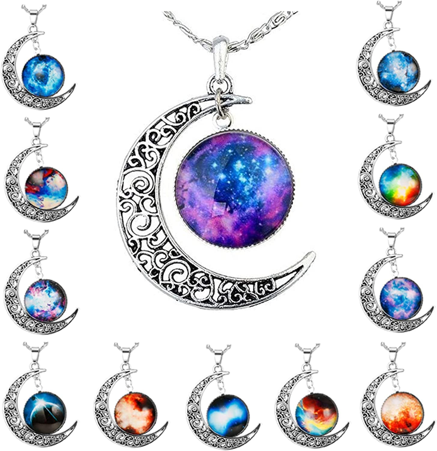 Adramata 12 Pcs Croissant de Lune Pendentif Colliers pour Femmes Meilleur Ami Bijoux Planète Ensemble d'Amitié Cadeaux F