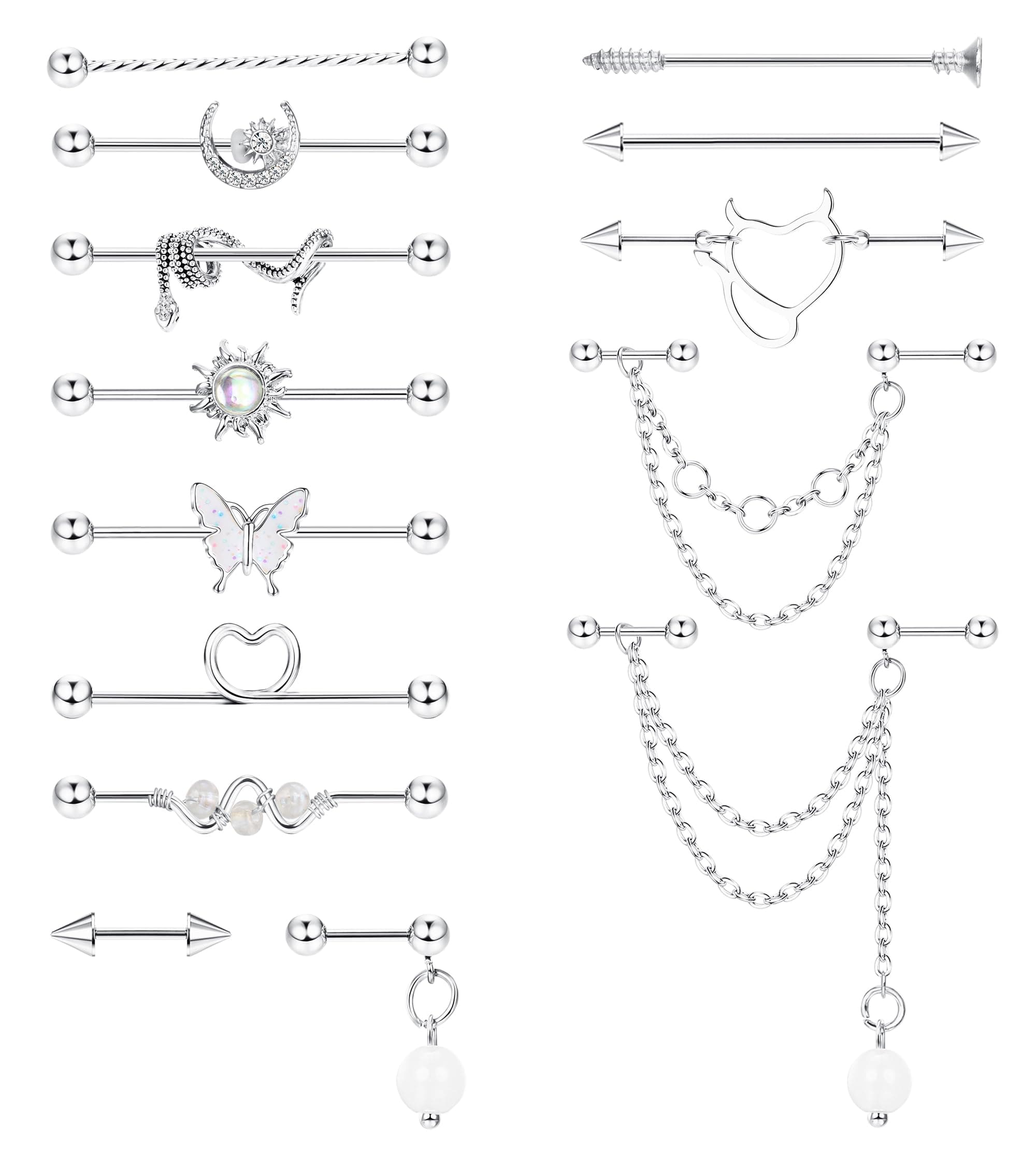Piercings Industriels Adramata 14G 16G Acier Chirurgical Bijoux Cartilage Helix Or et Argent Recyclés Standard 100